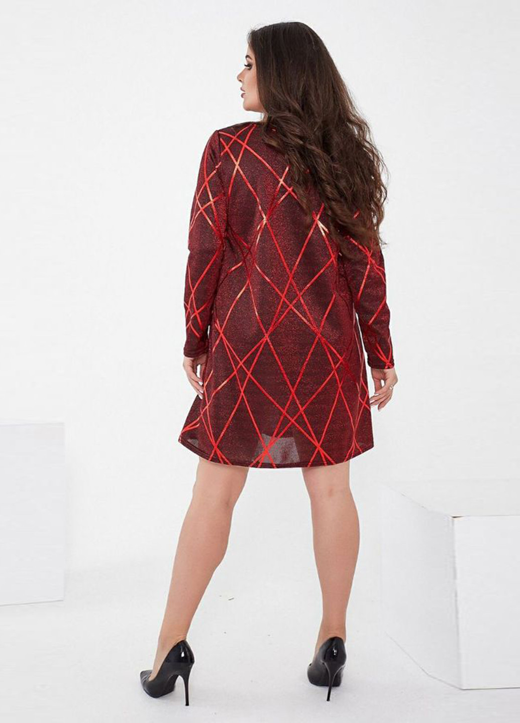Бордовое коктейльное платье а-силуэт Ager с геометрическим узором