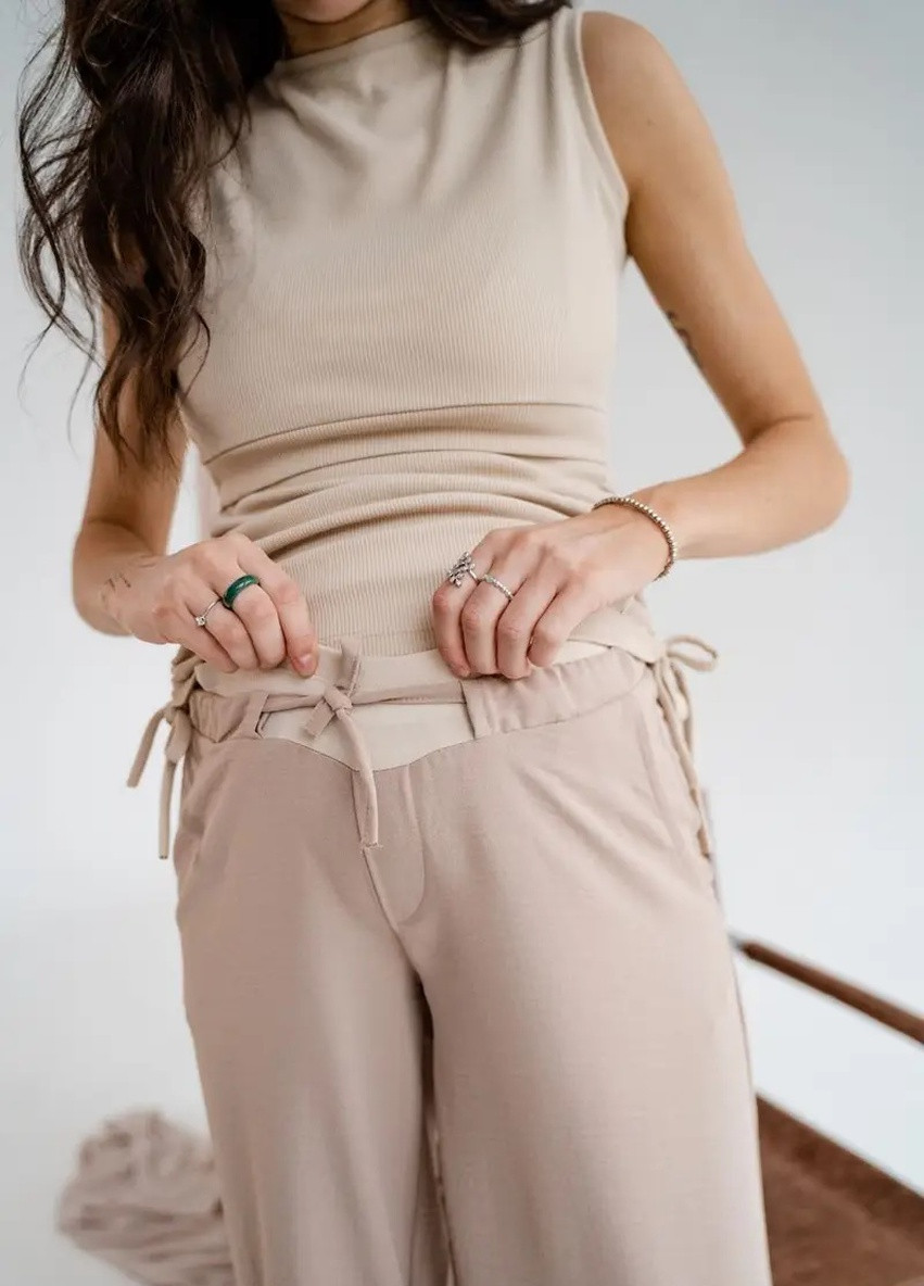 Легкі бавовняні штани для вагітних бежеві бандаж під животик бежеві To Be (253020962)