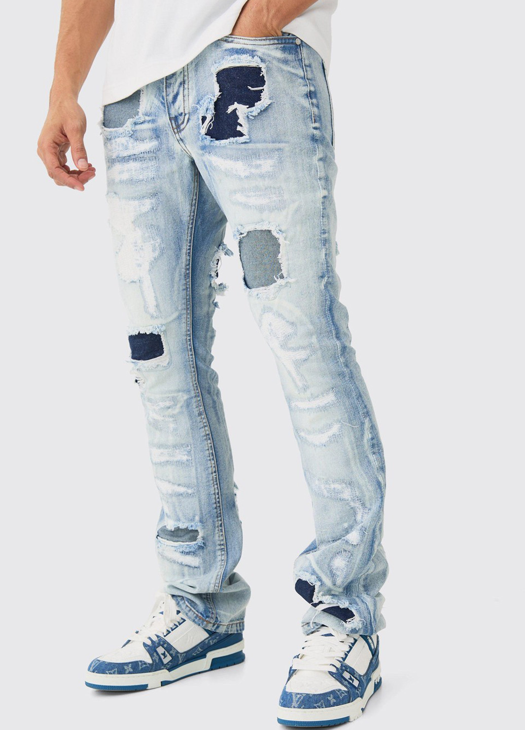 Голубые демисезонные скинни джинсы Boohoo