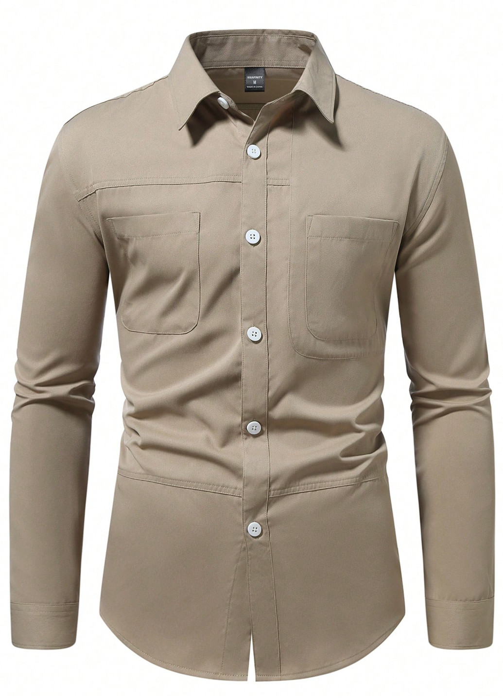 Оливковковая (хаки) классическая рубашка однотонная SHEIN