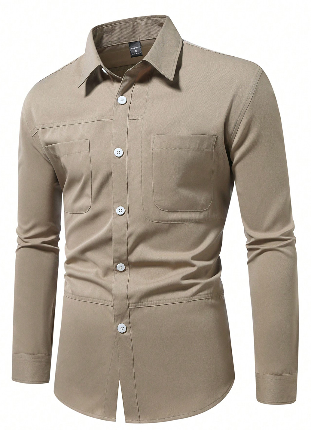 Оливковковая (хаки) классическая рубашка однотонная SHEIN