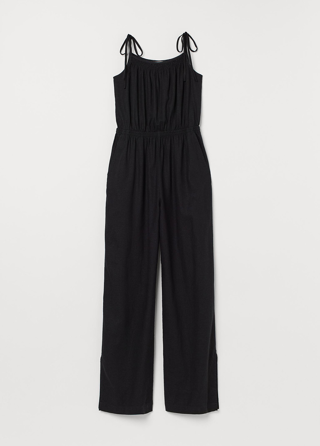 Комбинезон H&M комбинезон-брюки однотонный чёрный кэжуал вискоза, лен