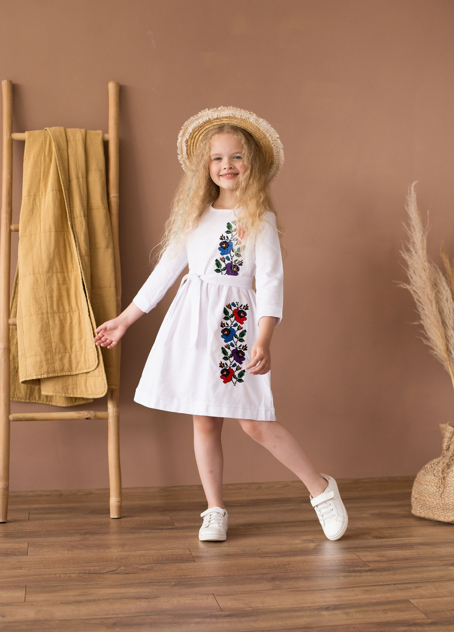 Вишита сукня для дівчинки "Мальва" MEREZHKA украинская символика белая кэжуал хлопок