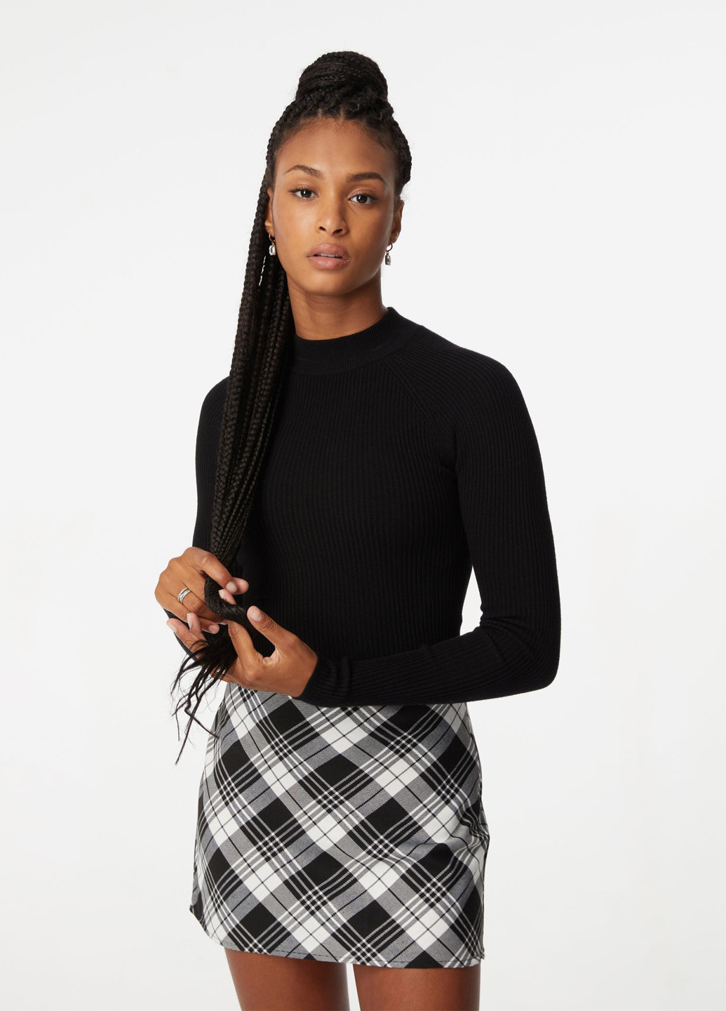 Черно-белая кэжуал в клетку юбка Jennyfer