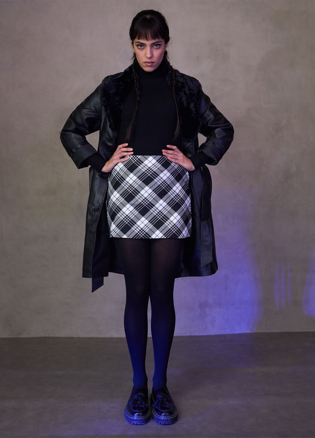 Черно-белая кэжуал в клетку юбка Jennyfer