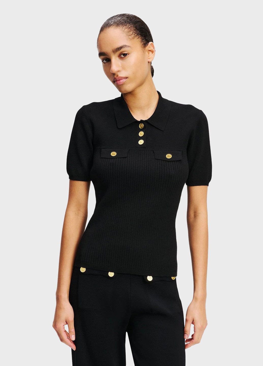 Черная женская футболка-поло Karl Lagerfeld однотонная