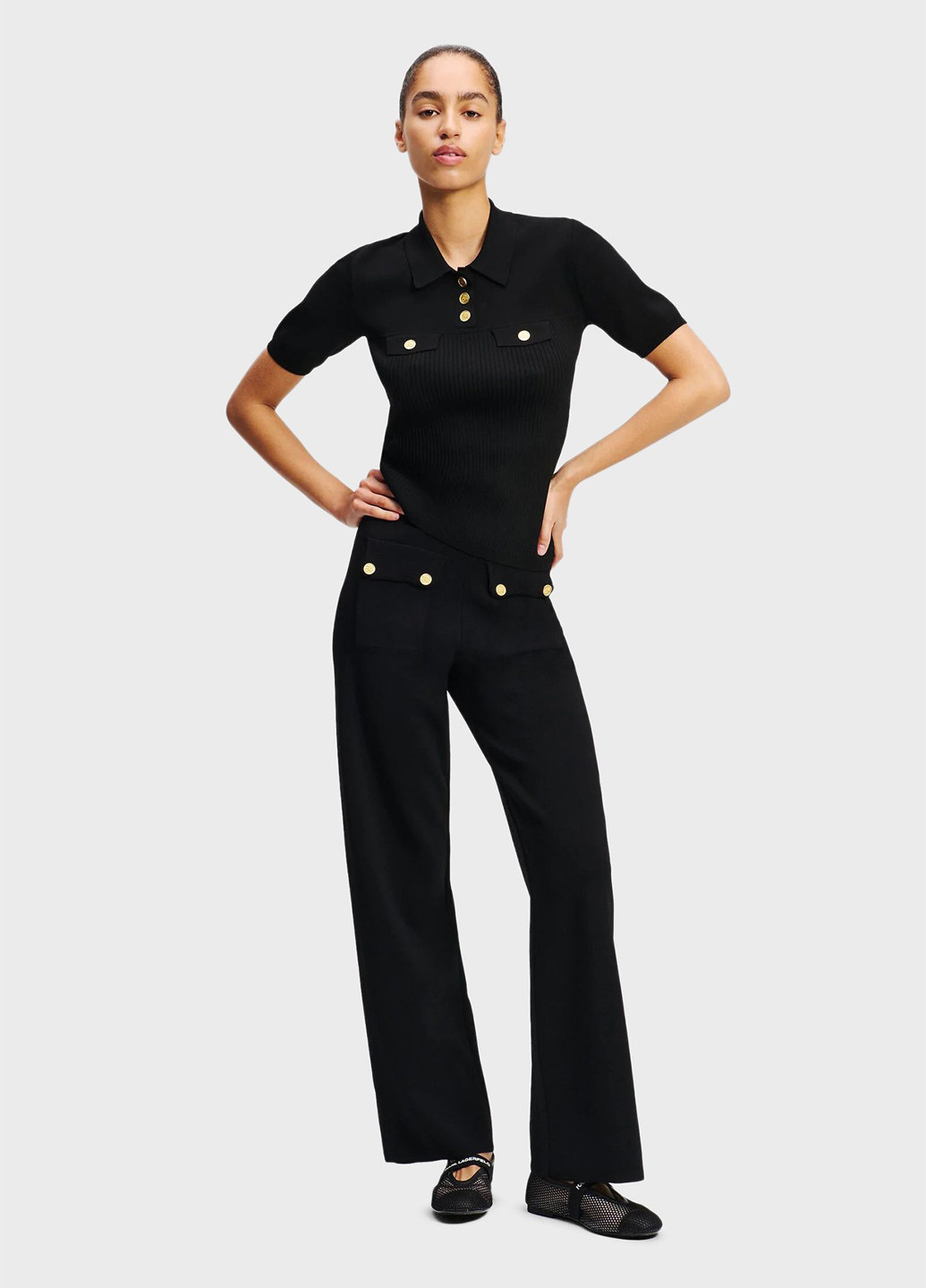 Черная женская футболка-поло Karl Lagerfeld однотонная