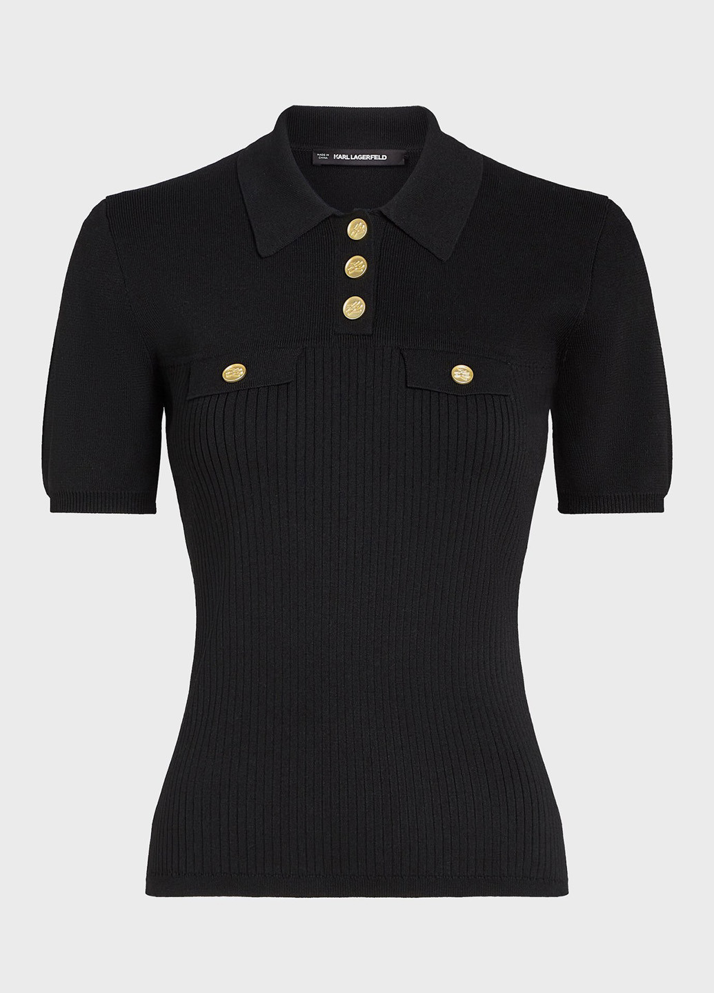 Черная женская футболка-поло Karl Lagerfeld однотонная