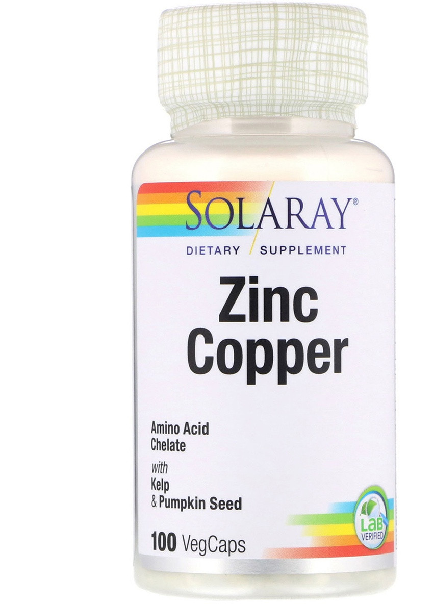 Цинк і Мідь, Zinc Copper,, 100 вегетаріанських капсул Solaray (228292410)