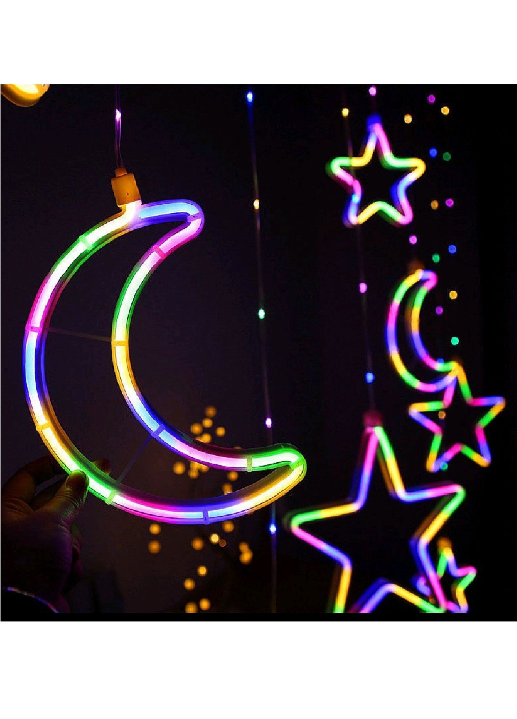 Новорічна гірлянда бахроми зірки та місяці 9 LED прозорий провід 2,5 м (472828-Prob) Francesco Marconi (250525909)