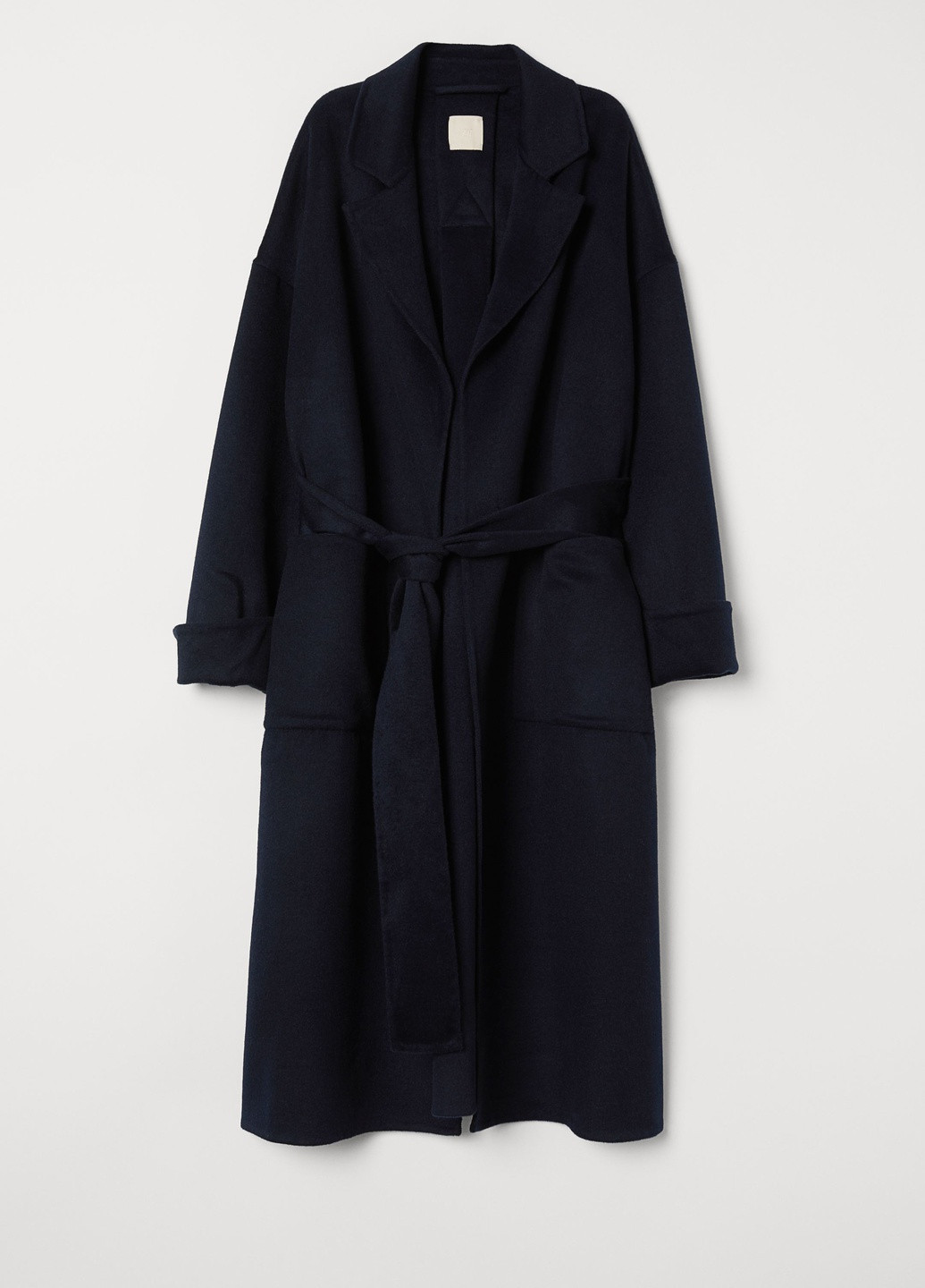 Темно-синее демисезонное Пальто шерстяное оверсайз H&M