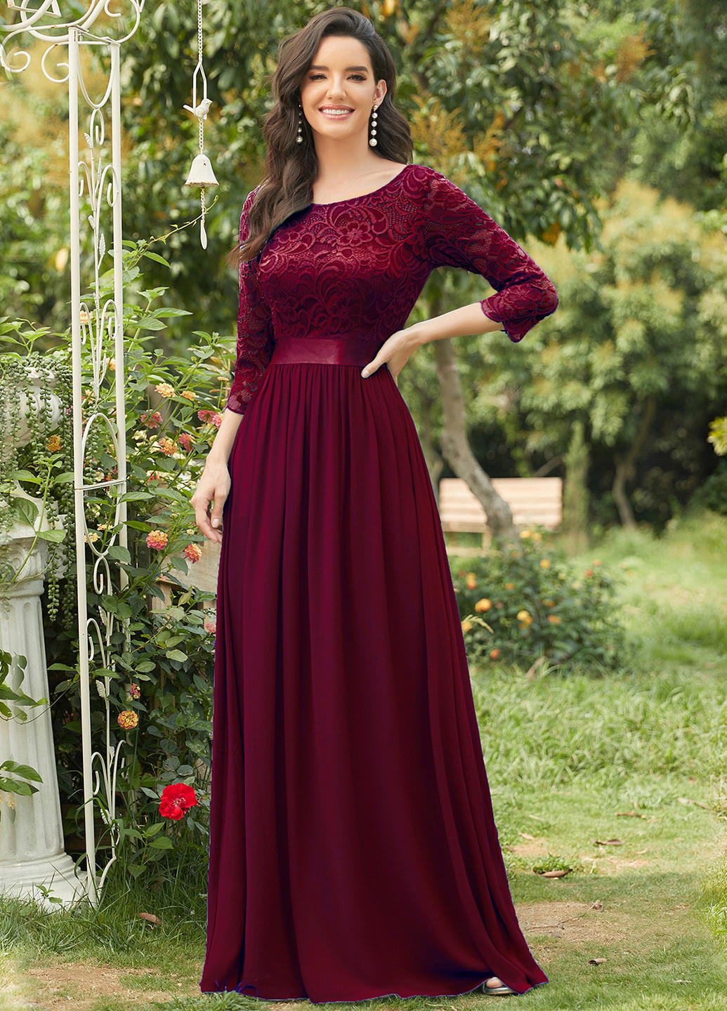 Бордова святковий, вечірня сукня кльош, з відкритою спиною SHEIN однотонна