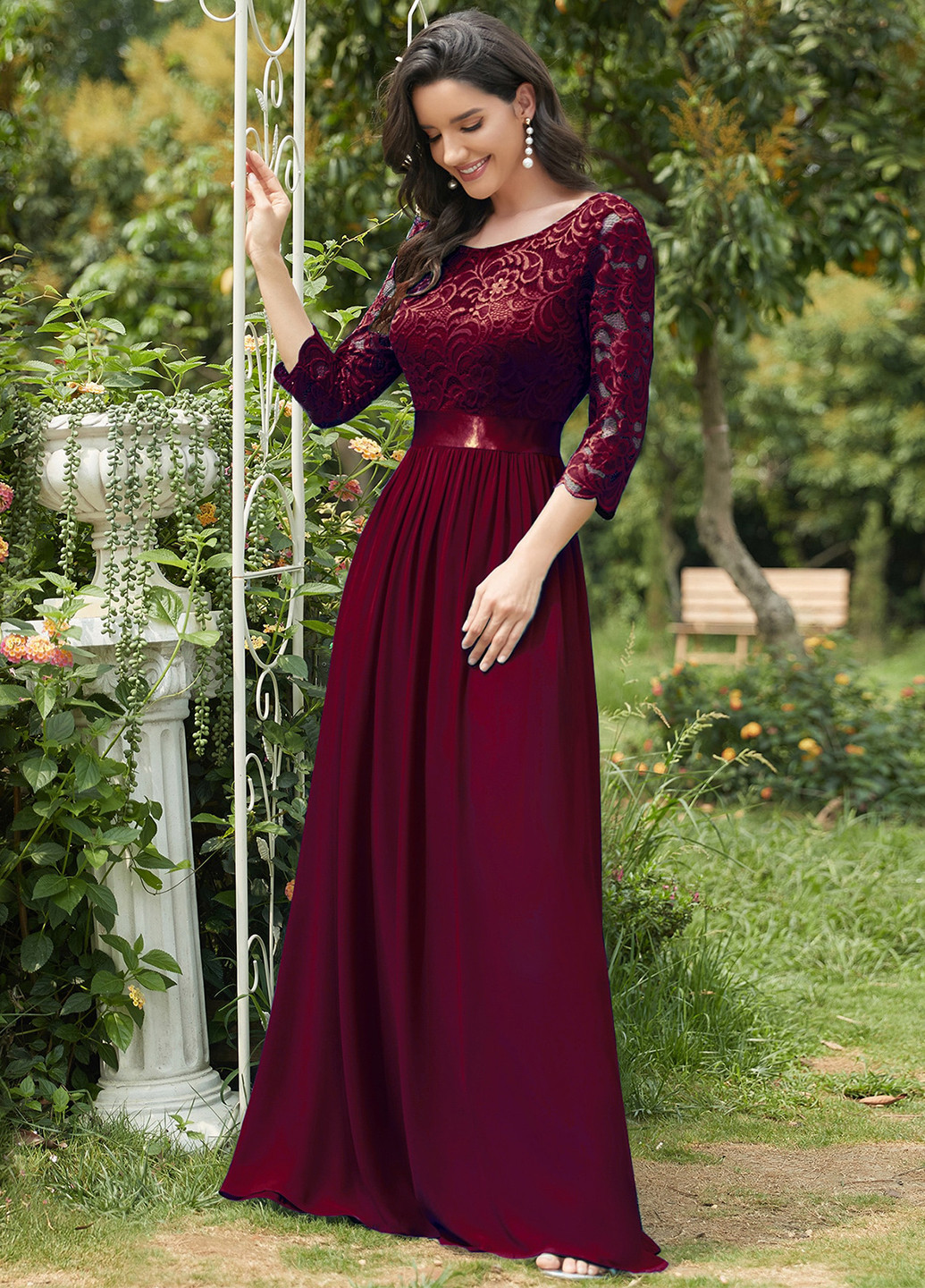 Бордова святковий, вечірня сукня кльош, з відкритою спиною SHEIN однотонна