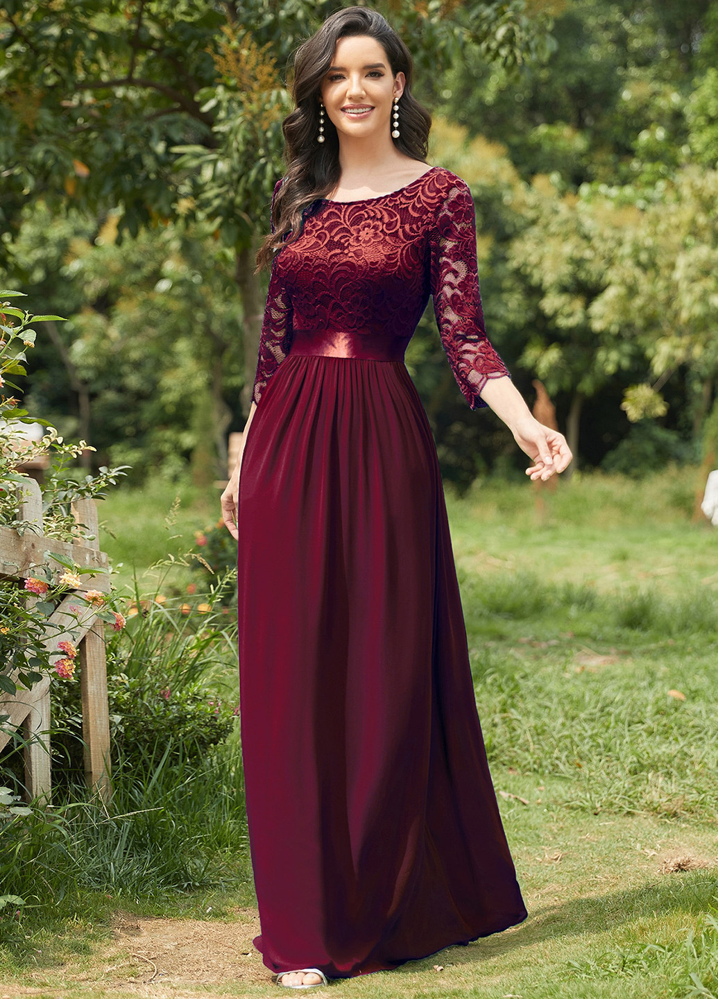 Бордова святковий, вечірня сукня кльош, з відкритою спиною SHEIN однотонна