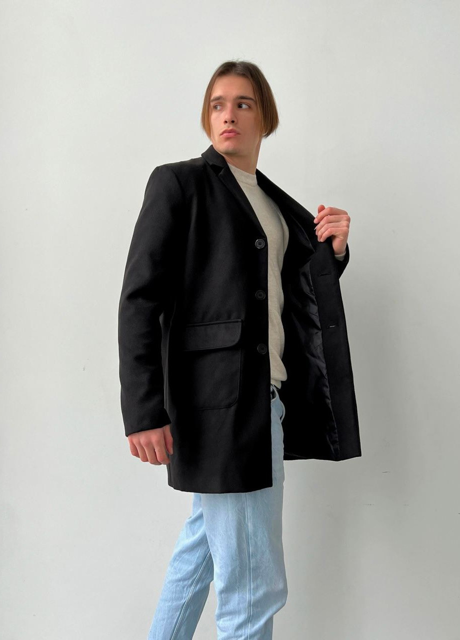 Черное демисезонное Кашемировое мужское пальто No Brand