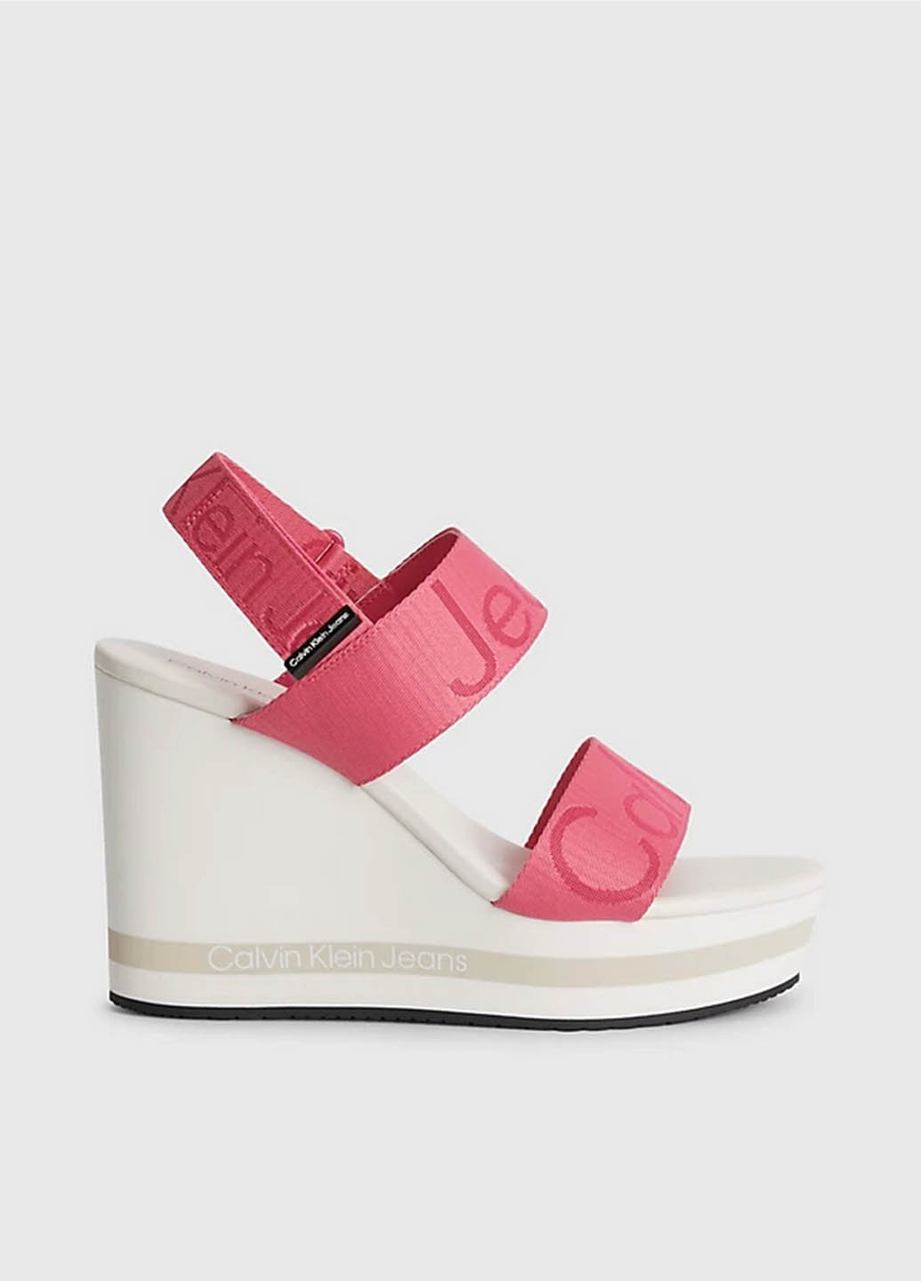Розовые босоножки Calvin Klein на липучке с белой подошвой, с логотипом