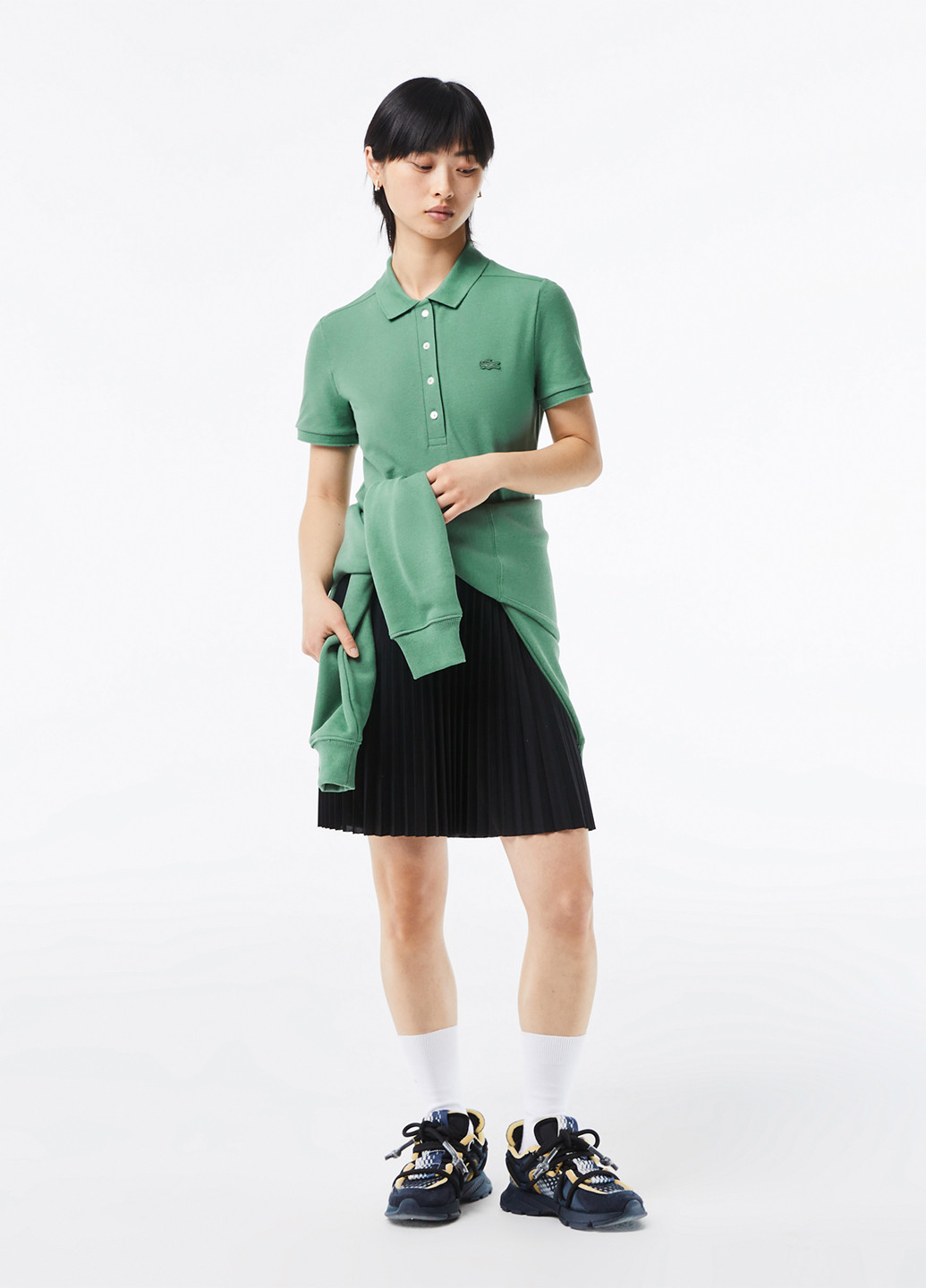 Зеленая женская футболка-поло Lacoste однотонная