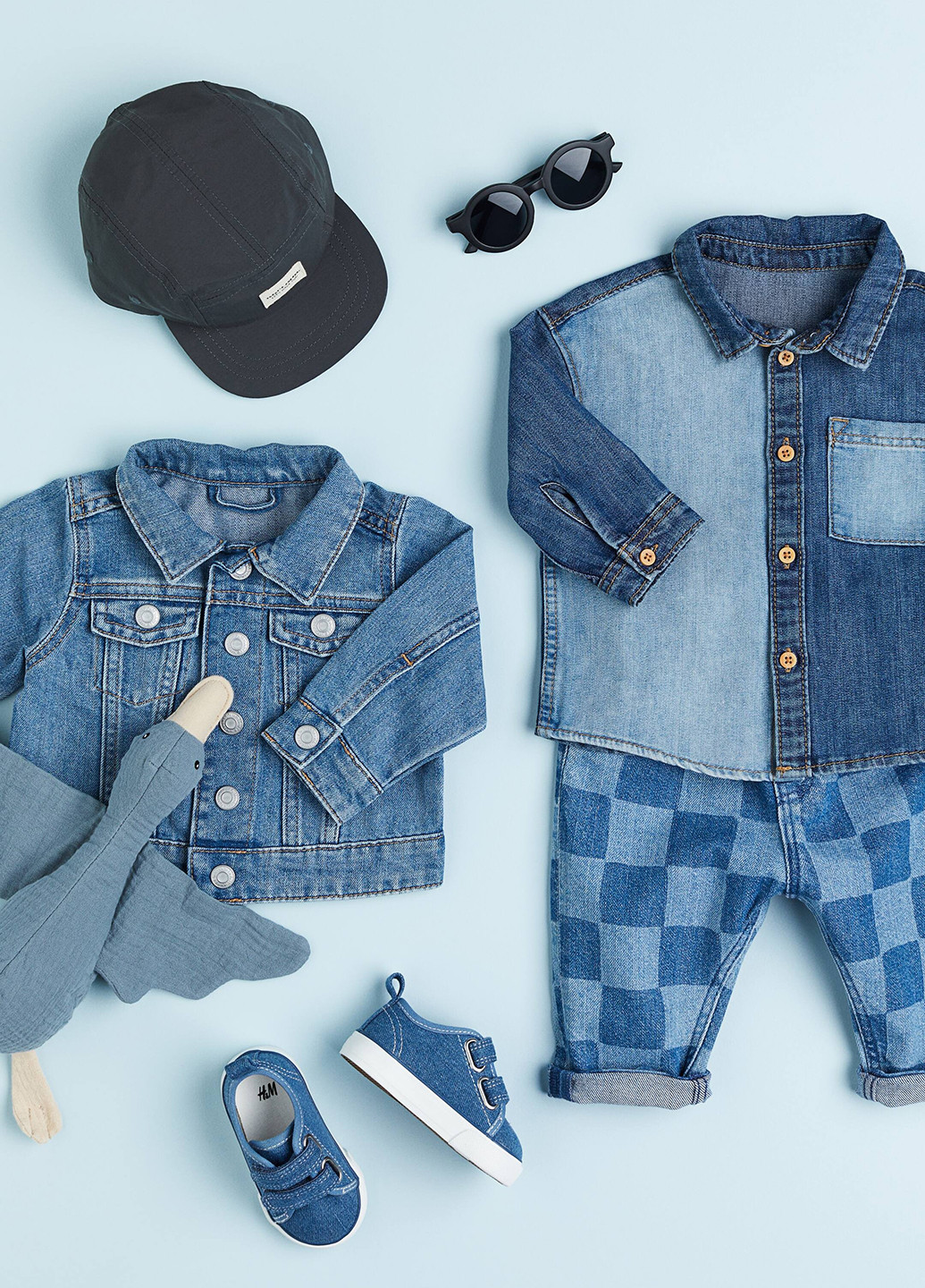 Комбинированные демисезонные прямые джинсы H&M