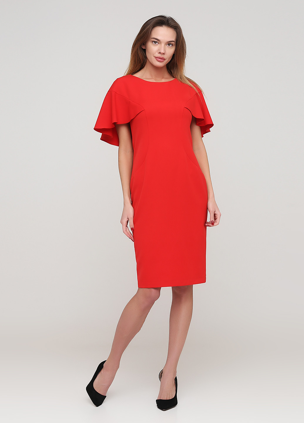 Красное кэжуал платье футляр Olga Shyrai for PUBLIC&PRIVATE однотонное