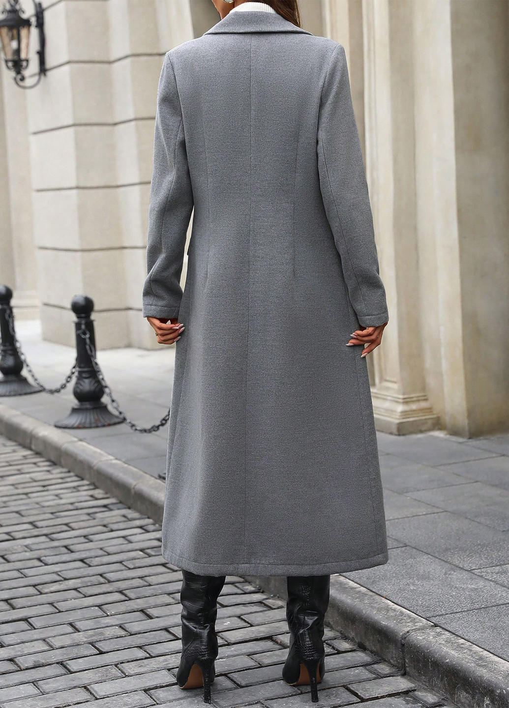 Серое зимнее Пальто однобортное SHEIN