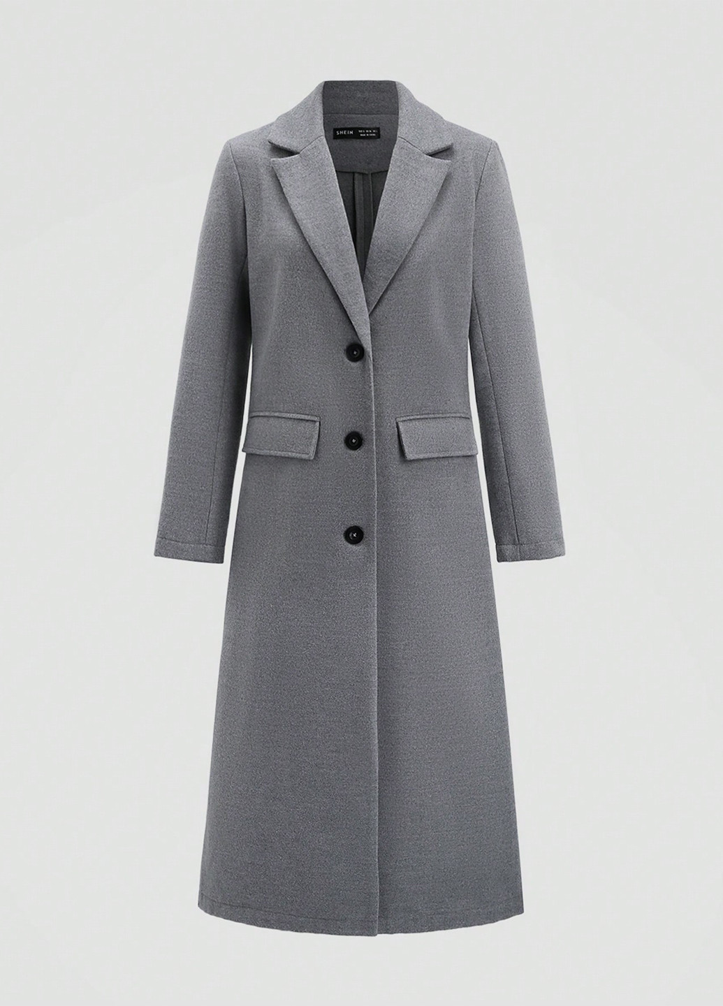 Серое зимнее Пальто однобортное SHEIN