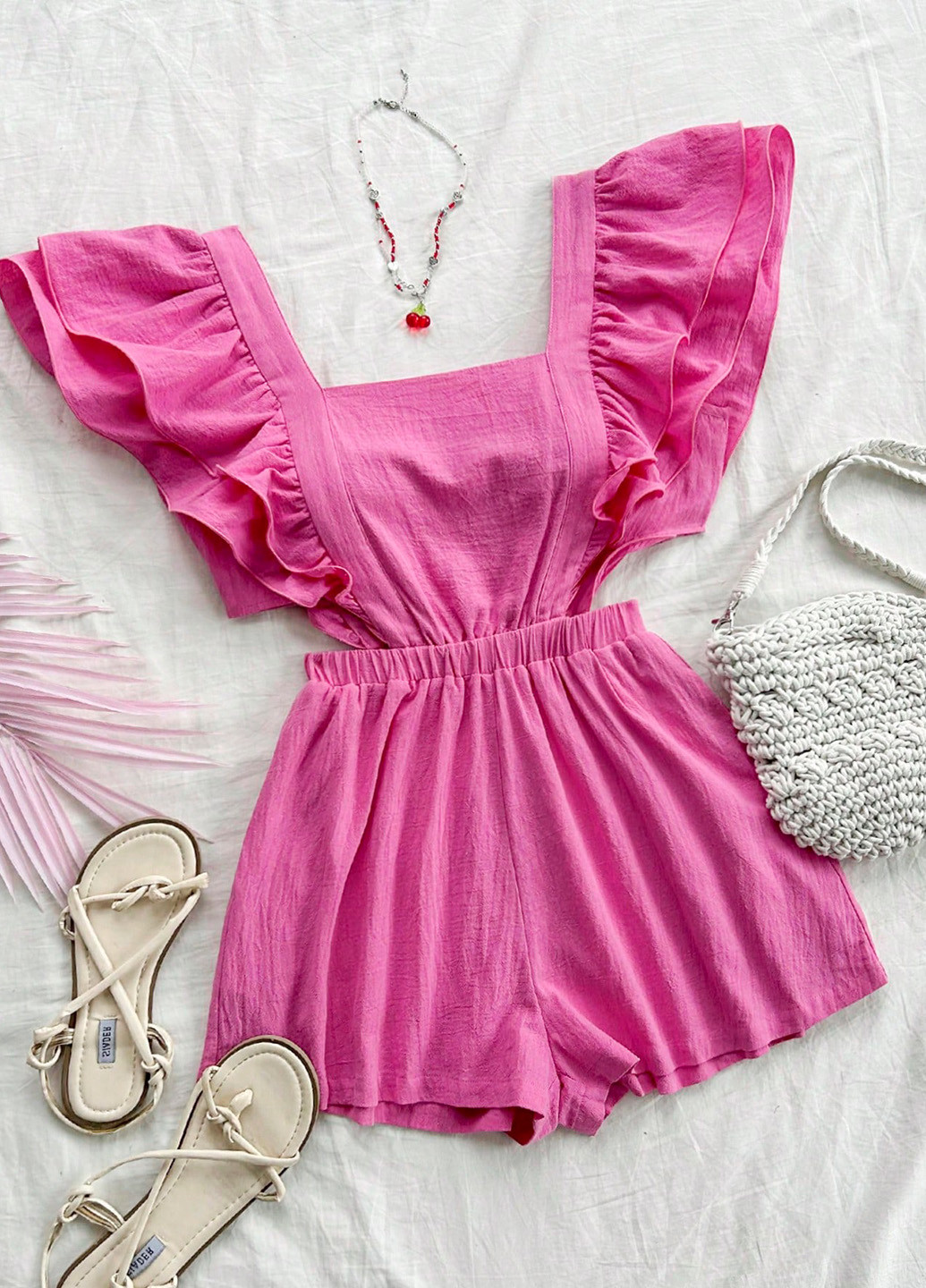 Комбинезон SHEIN комбинезон-шорты однотонный розовый кэжуал хлопок
