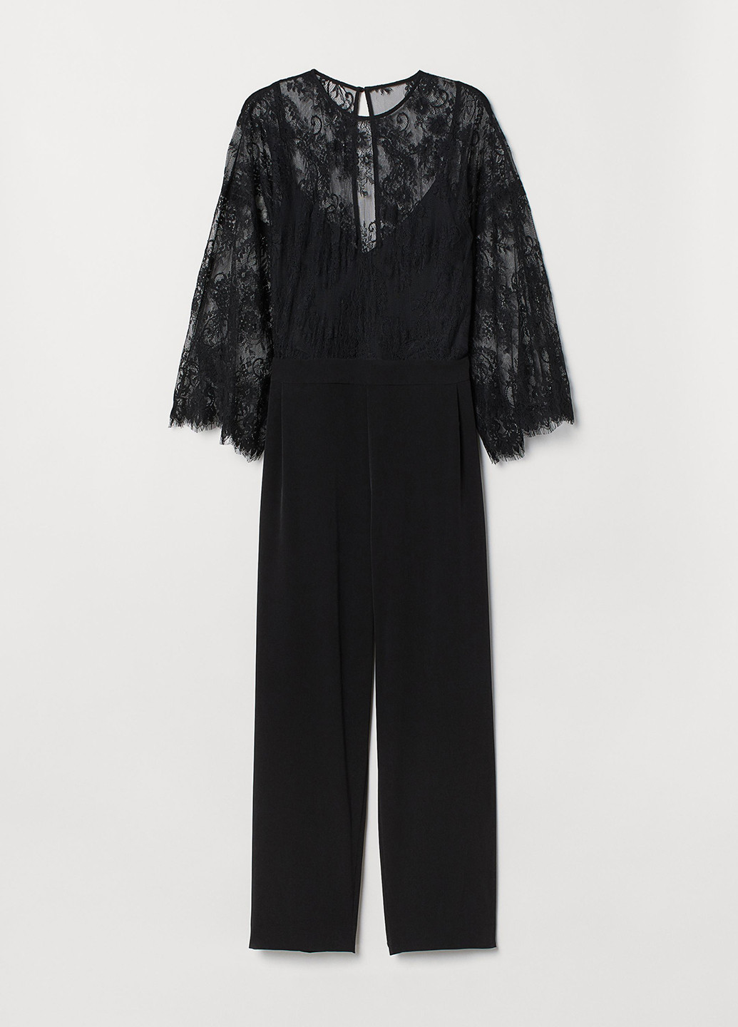 Комбинезон H&M комбинезон-брюки однотонный чёрный кэжуал полиэстер, гипюр