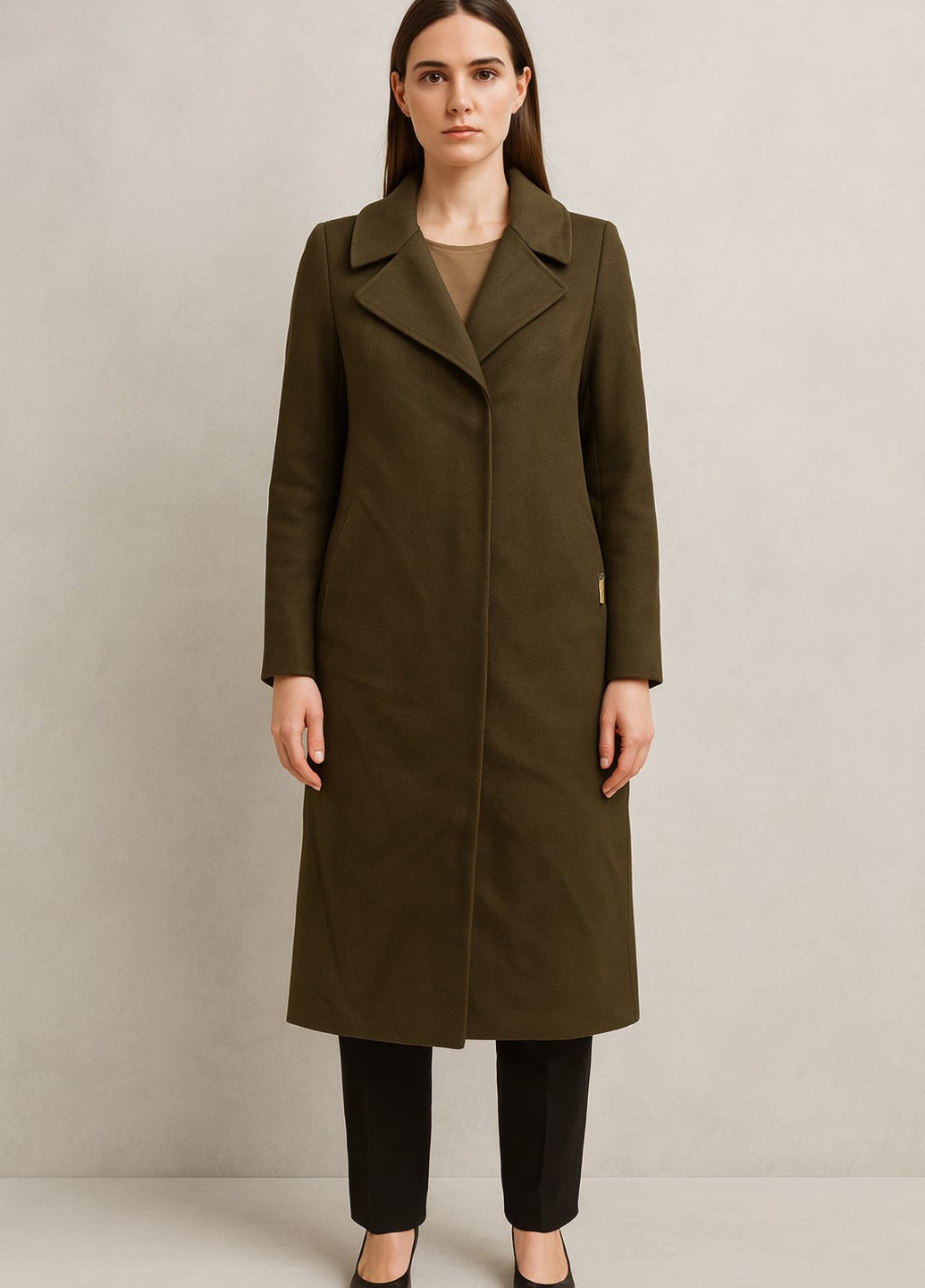 Оливкове (хакі) демісезонне Пальто однобортне Sassofono