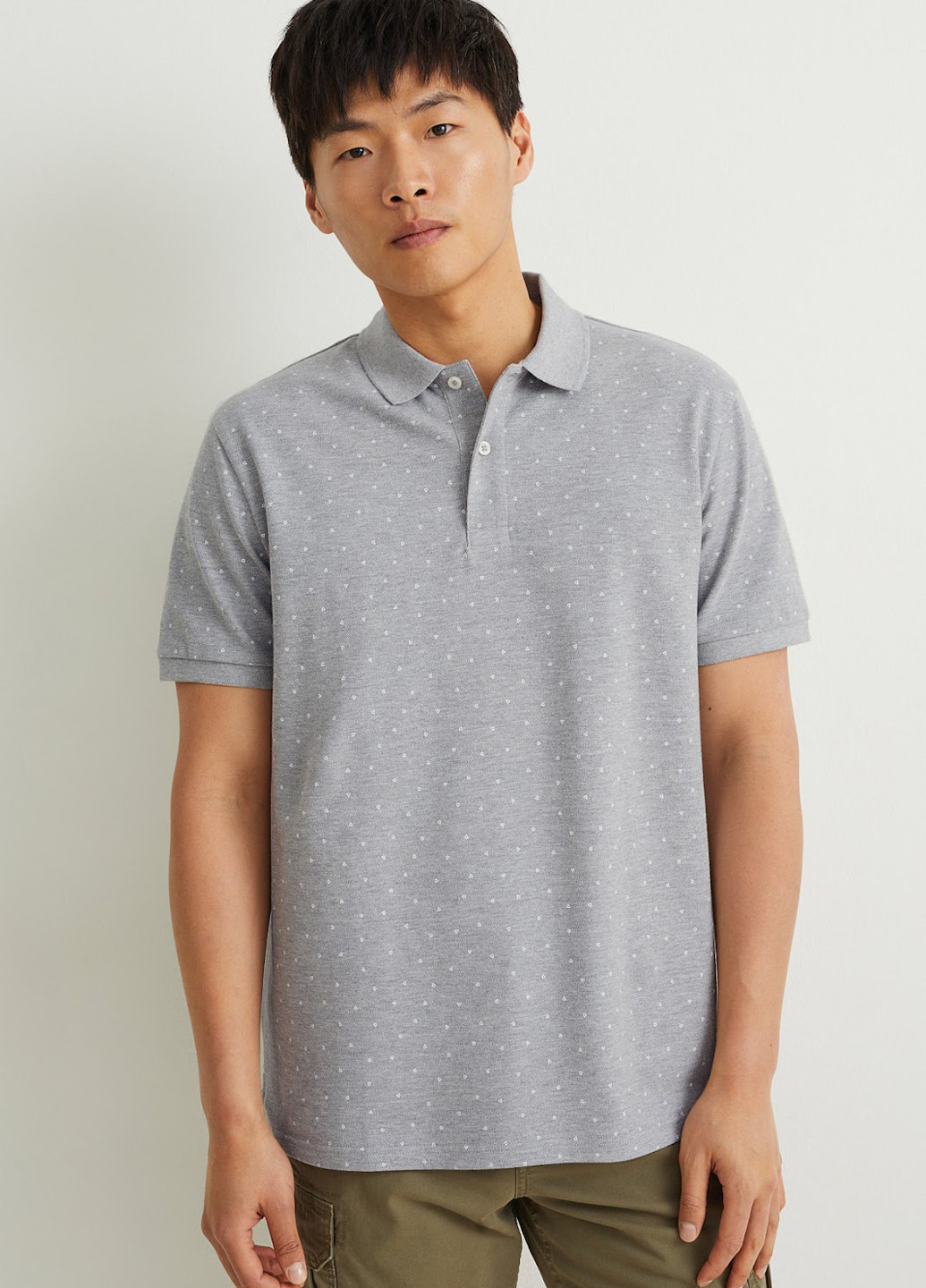 Серая футболка-поло для мужчин C&A меланжевая