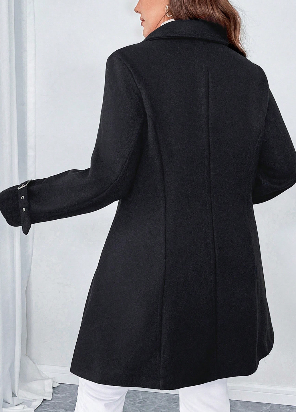 Чорне Кежуал напівпальто двобортне SHEIN однотонне