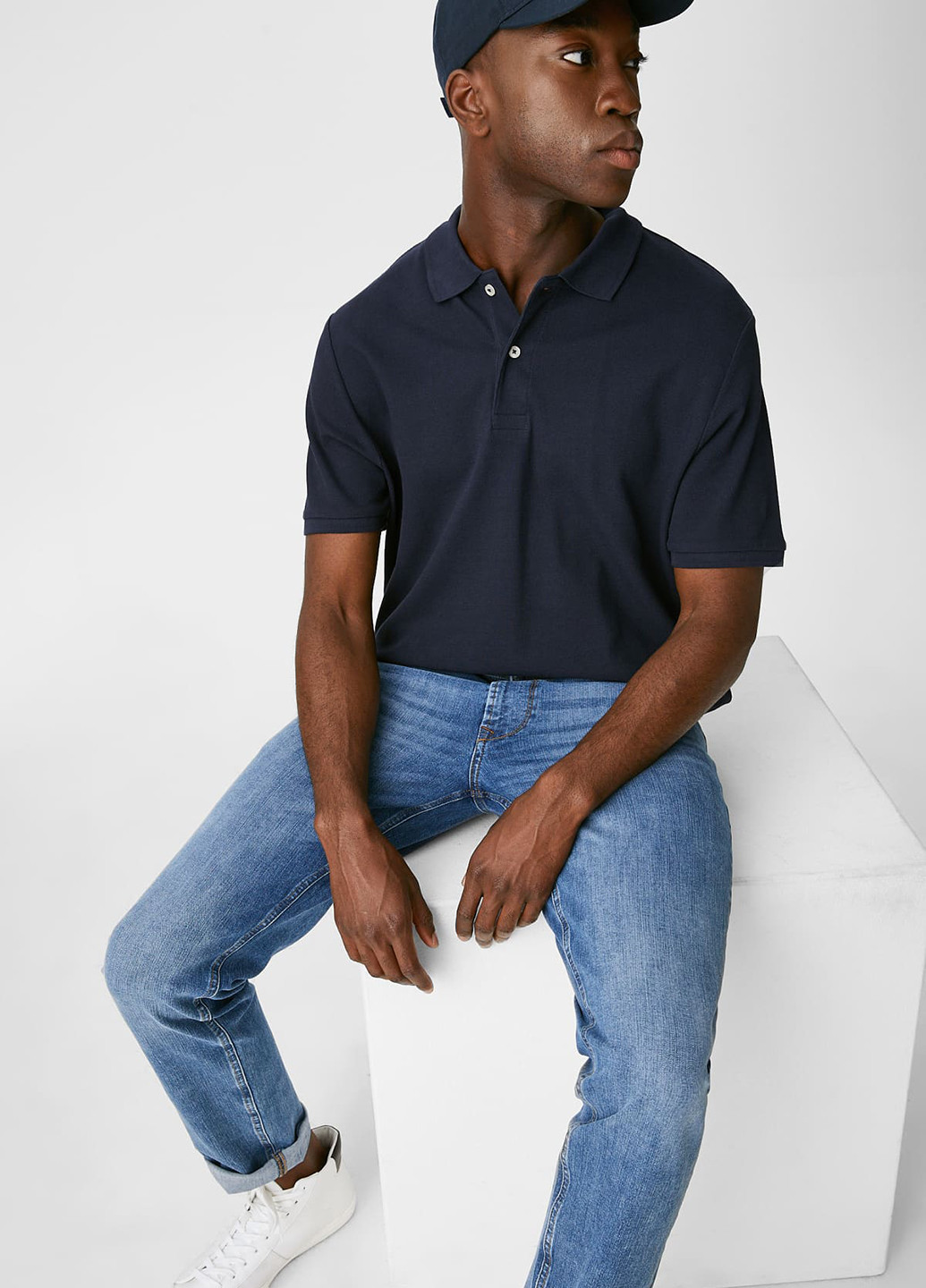 Темно-синяя футболка-поло (2 шт.) для мужчин C&A однотонная