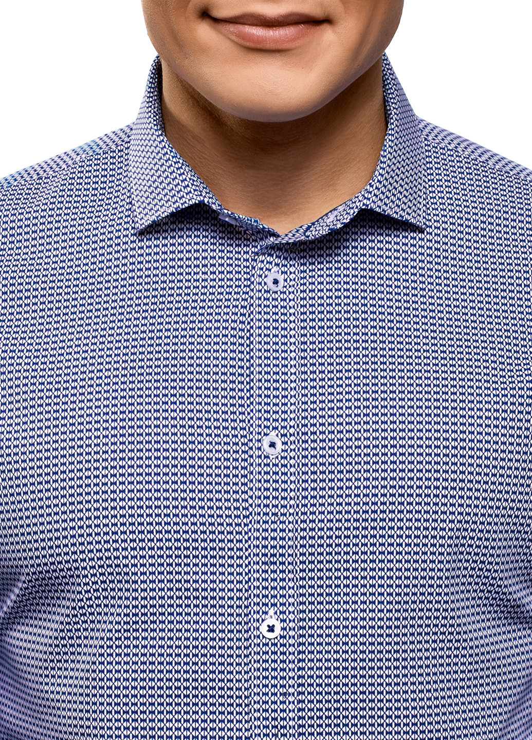 Голубой классическая рубашка с геометрическим узором Oodji с длинным рукавом