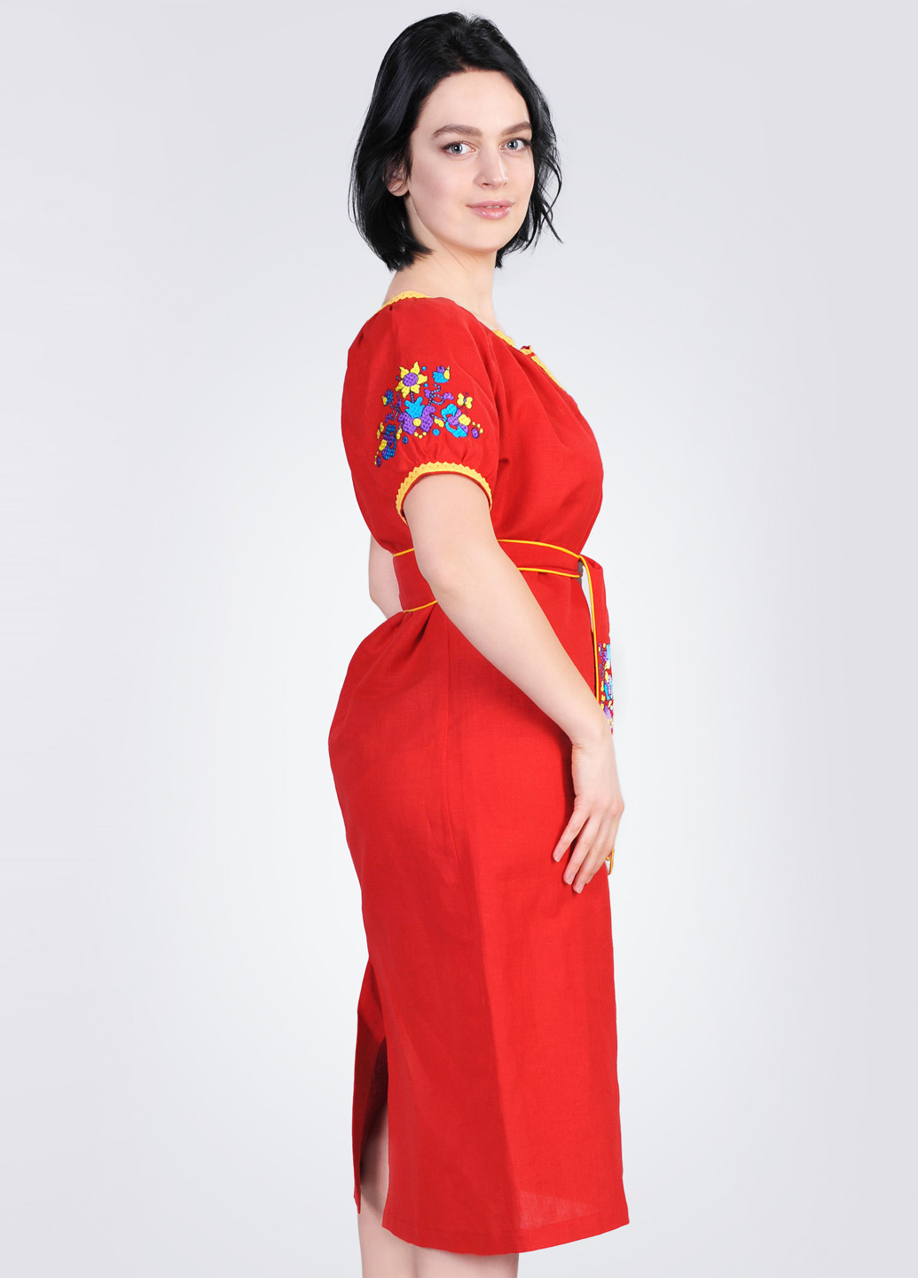 Платье вышиванка с кружевом Egostyle цветочная красная лен