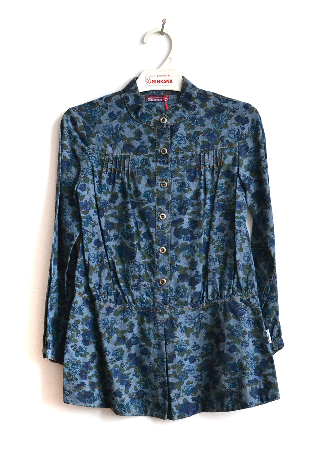 Темно-синяя цветочной расцветки блузка Piccolo L демисезонная