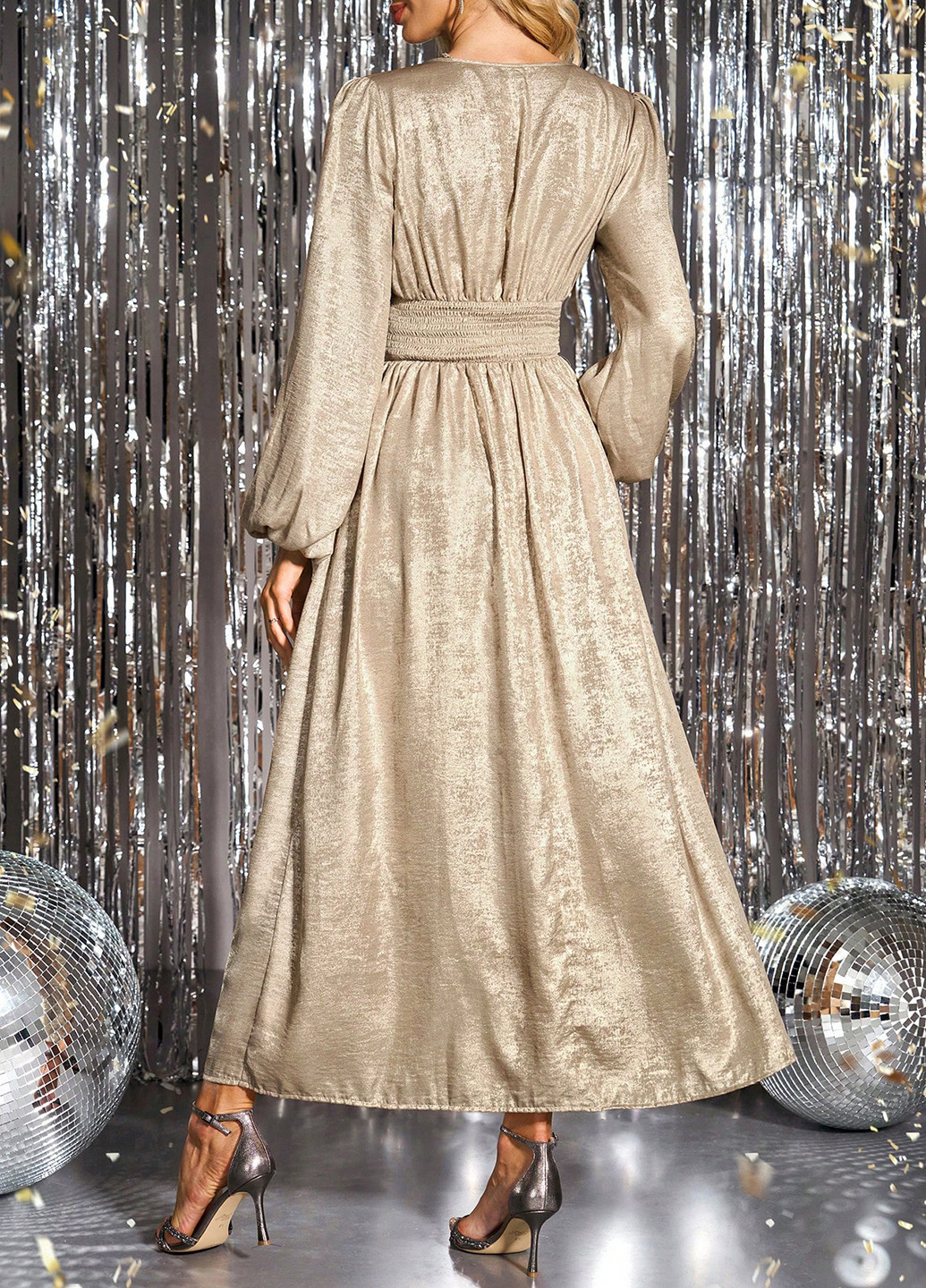 Золотистий вечірня сукня на запах SHEIN однотонна