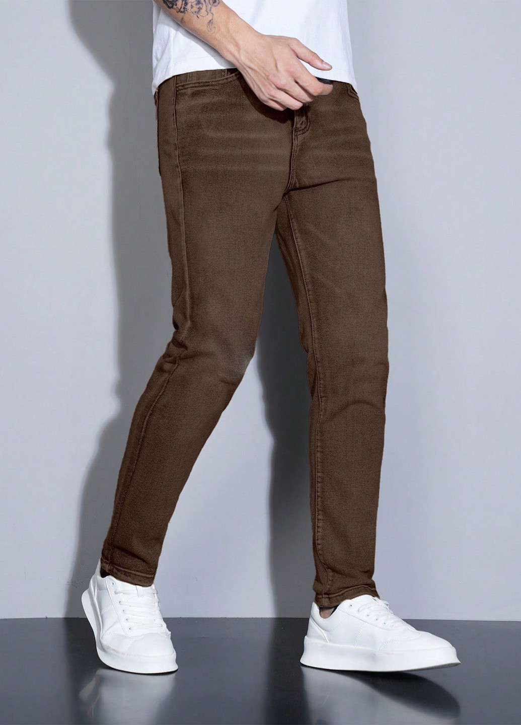 Коричневые демисезонные скинни джинсы SHEIN