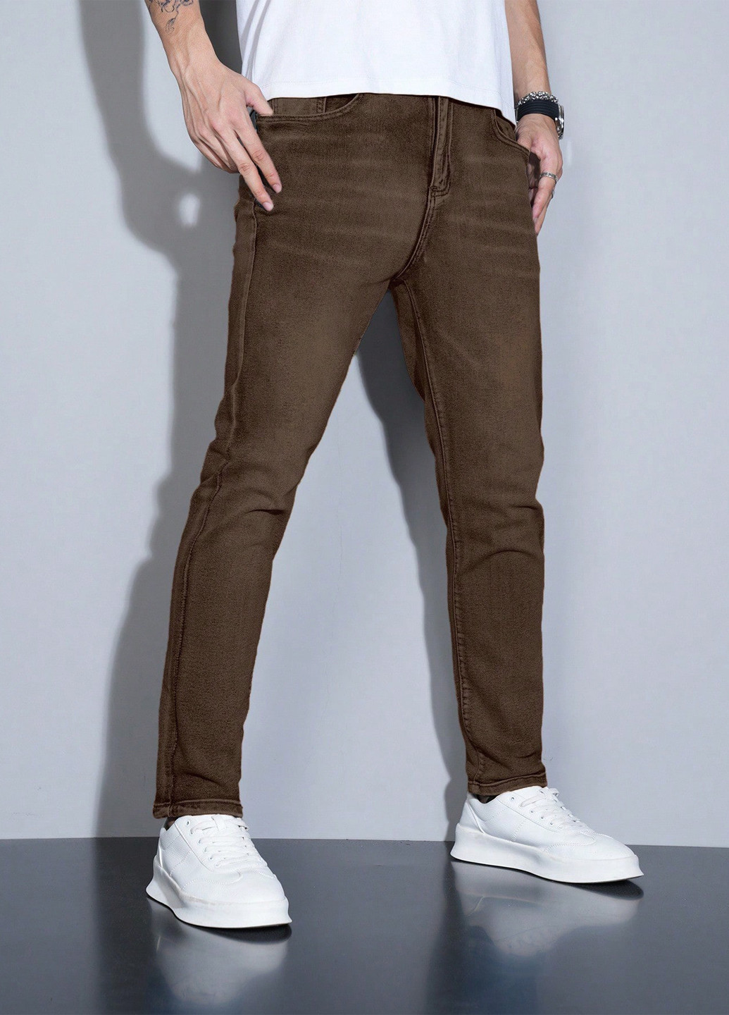 Коричневые демисезонные скинни джинсы SHEIN