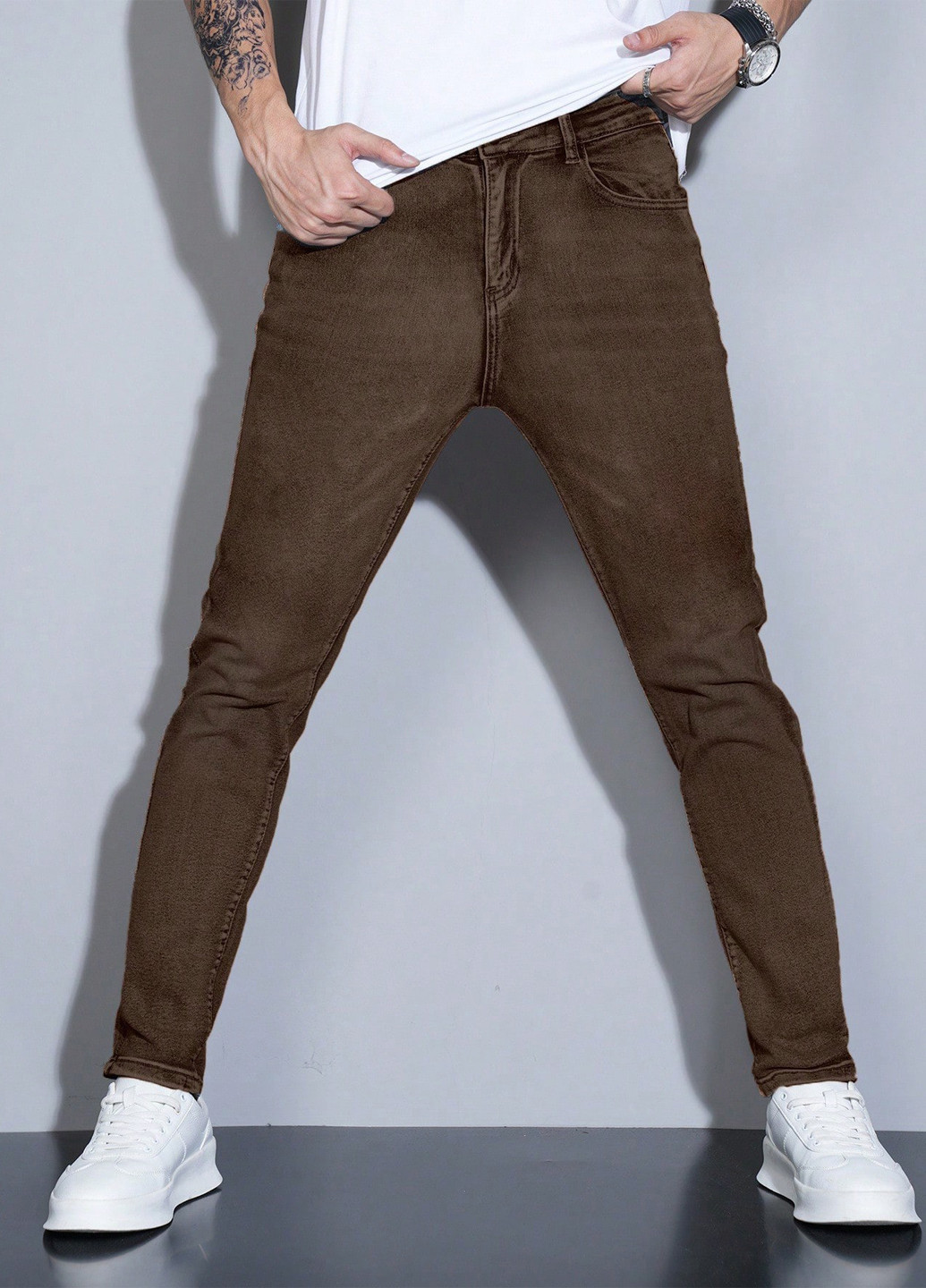 Коричневые демисезонные скинни джинсы SHEIN