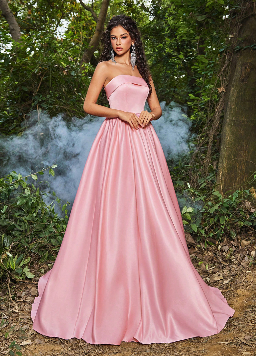 Світло-рожева святковий, вечірня сукня кльош, зі шлейфом SHEIN однотонна