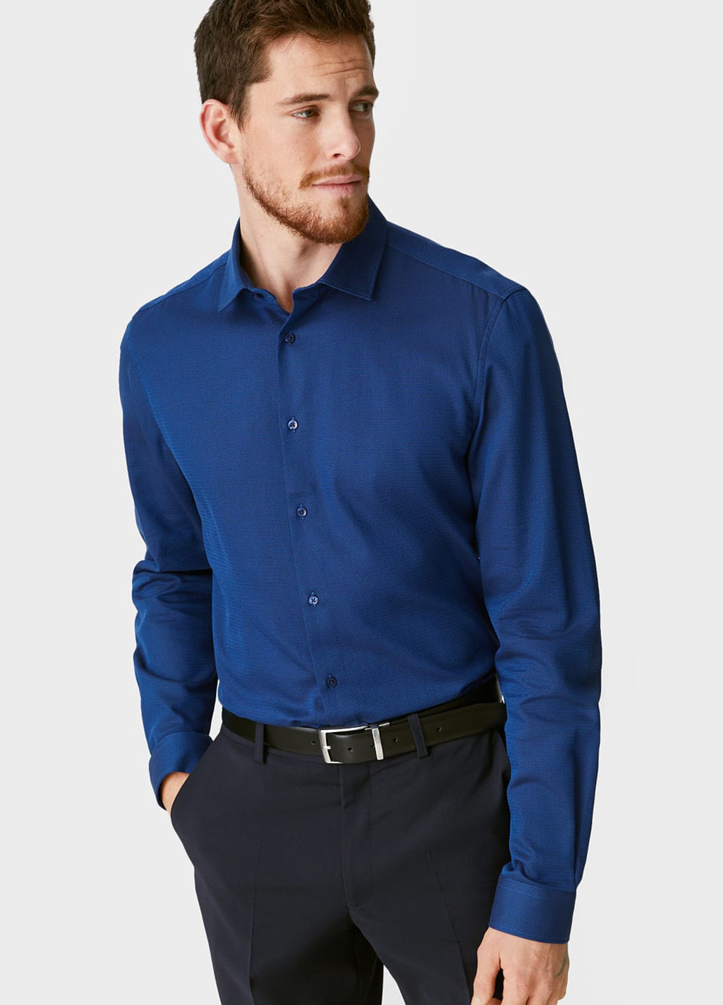 Синяя кэжуал рубашка однотонная C&A