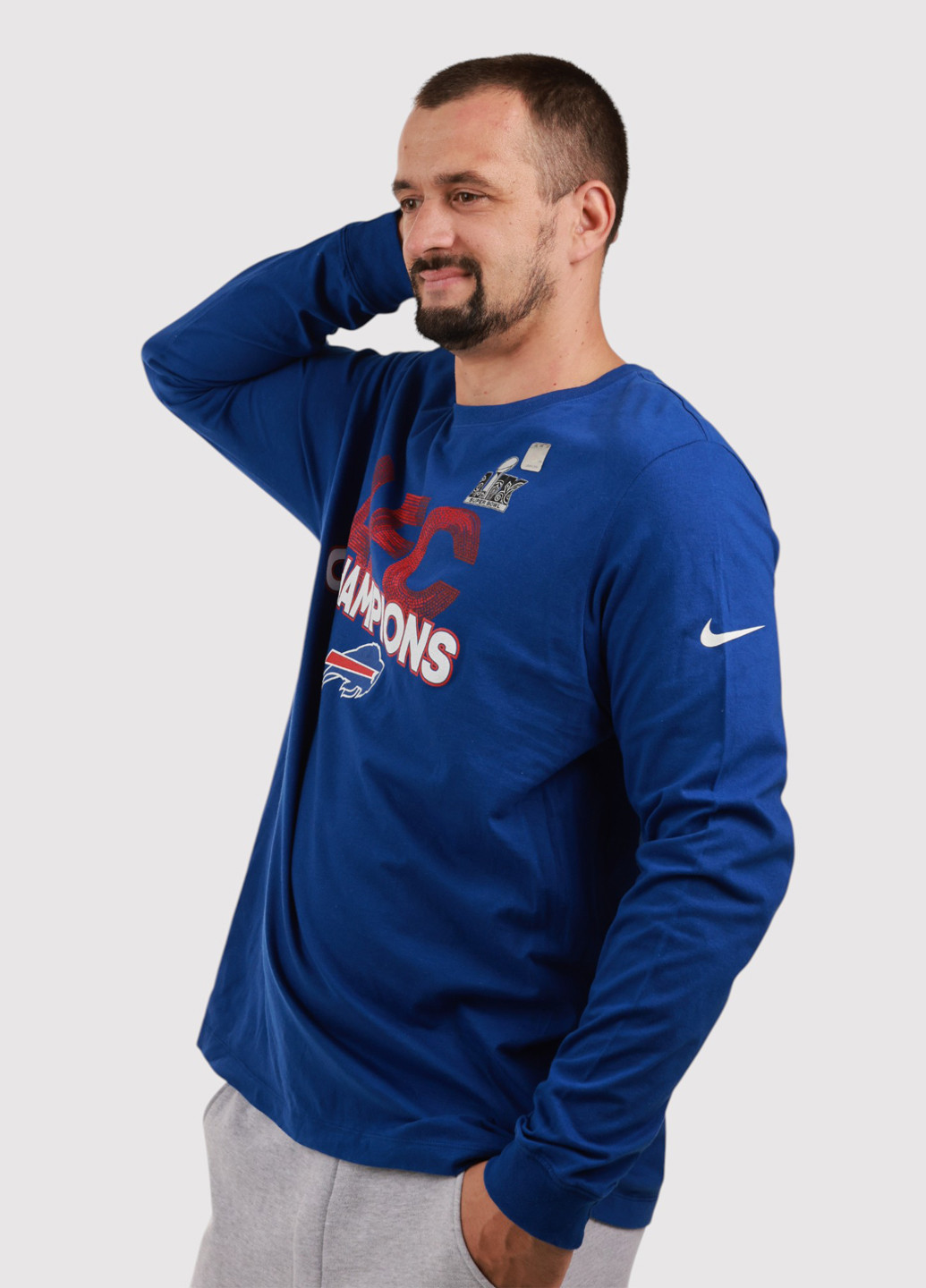 Синий демисезонный кэжуал лонгслив Nike с надписями