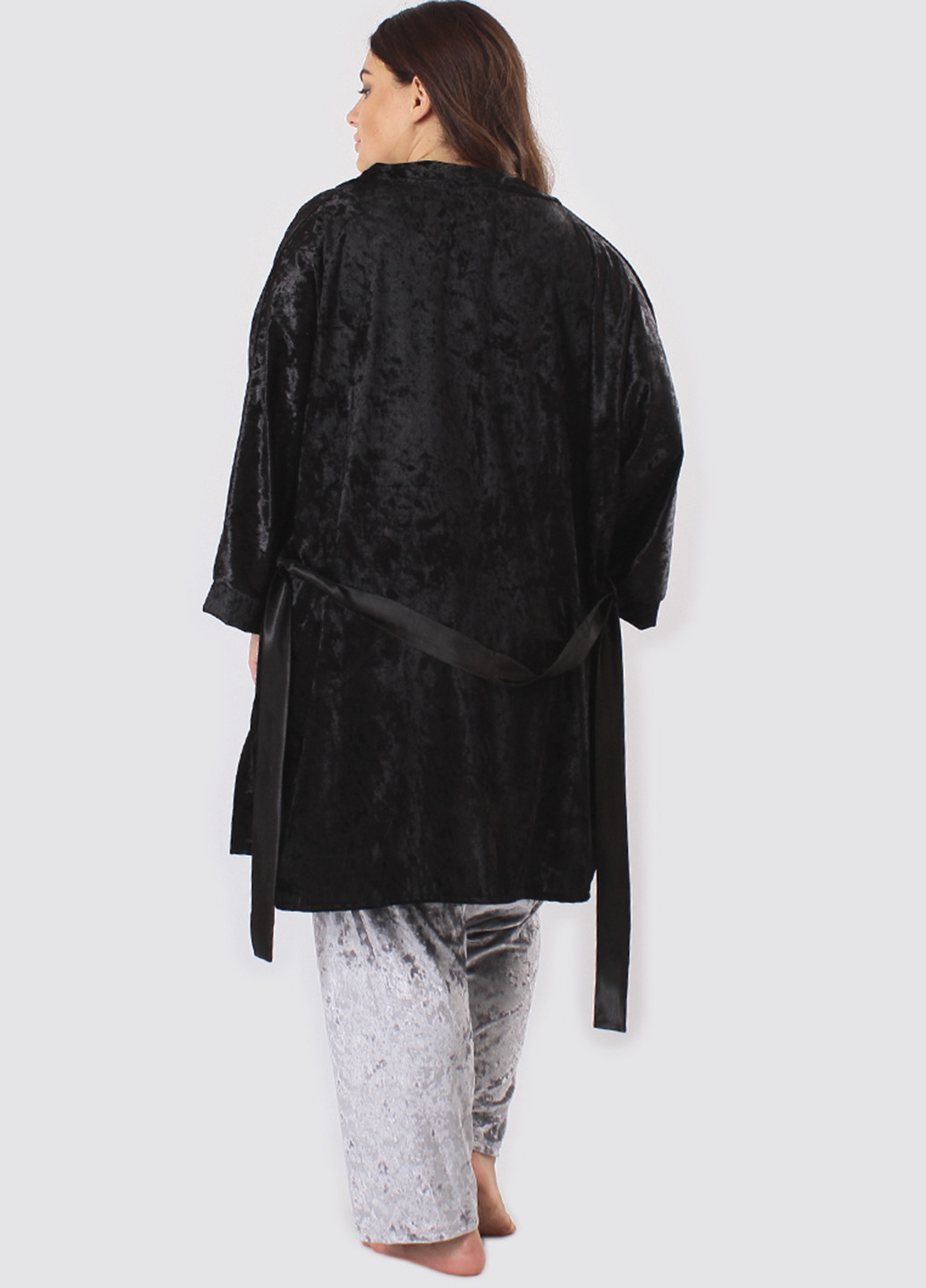 Серебряный демисезонный комплект (халат, топ, брюки) Ghazel
