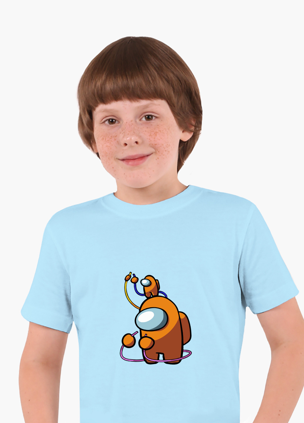 Блакитна демісезонна футболка дитяча амонг ас помаранчевий (among us orange) (9224-2413) MobiPrint