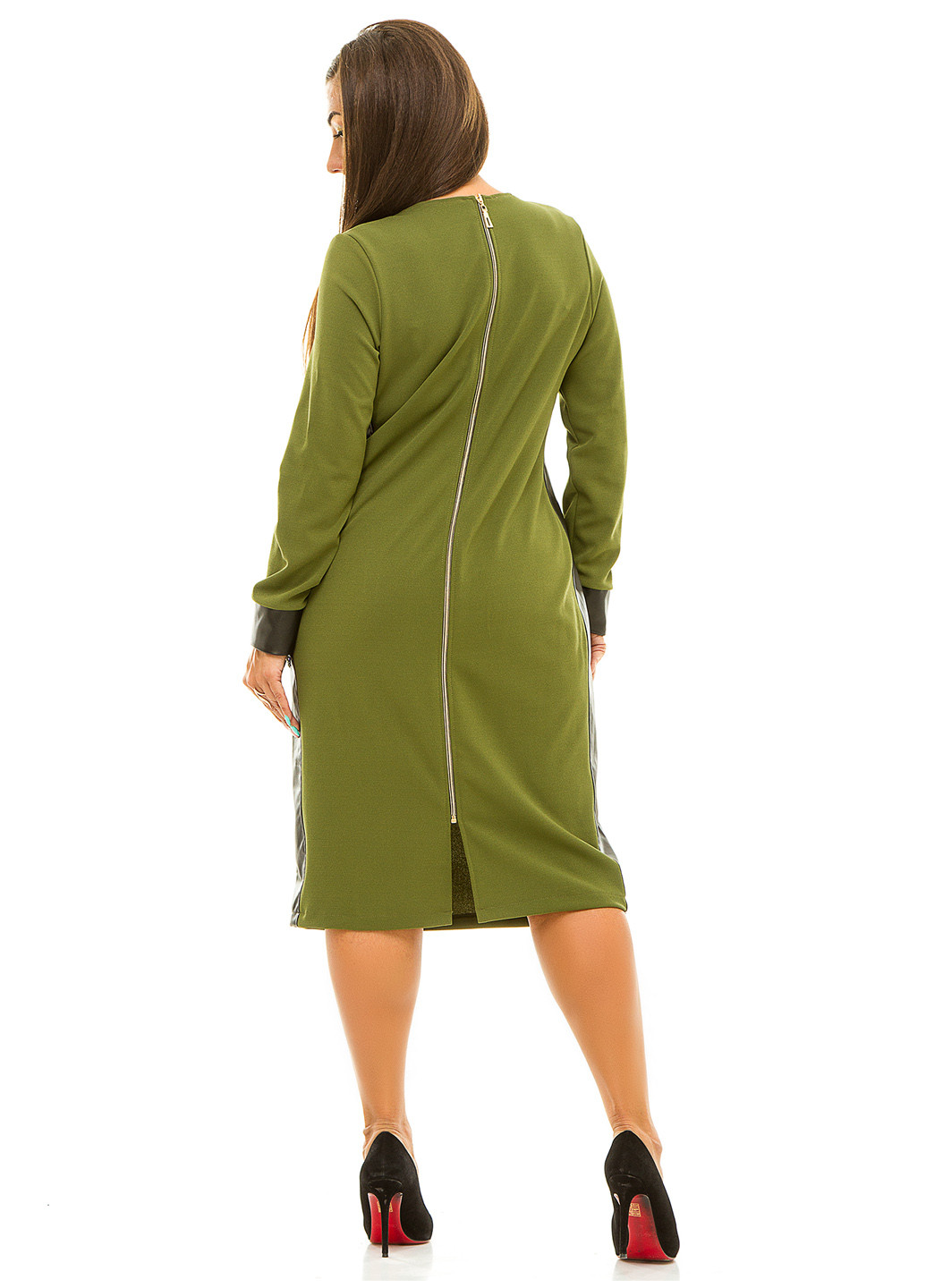 Оливкова (хакі) кежуал плаття, сукня з довгим рукавом Lady Style
