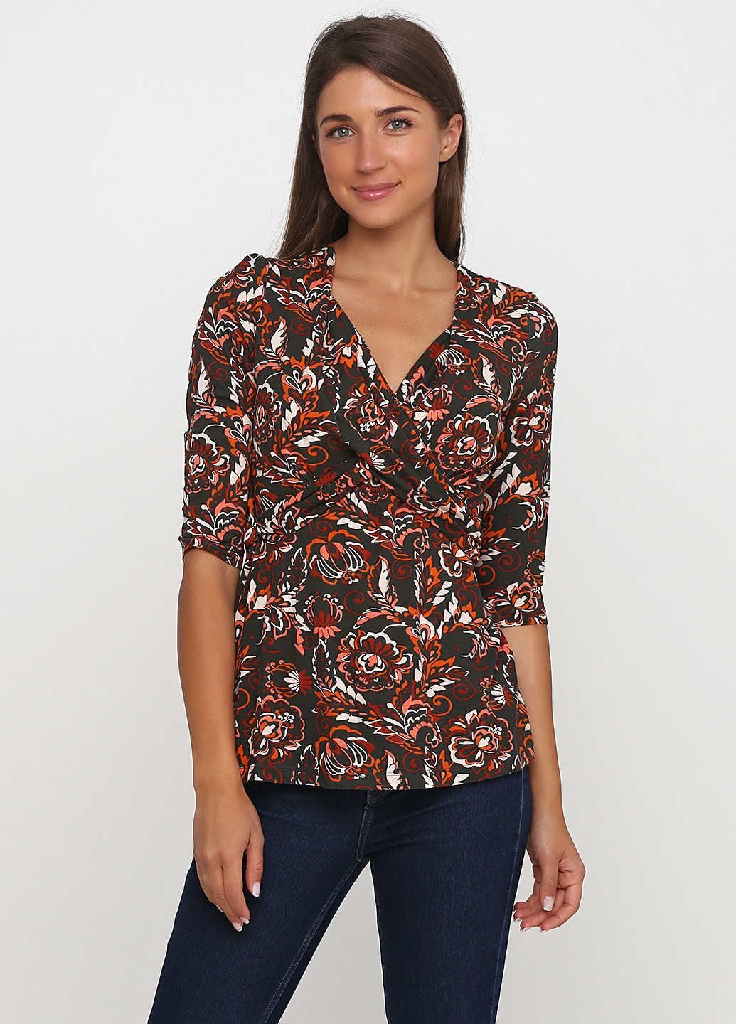 Коричневая блуза на запах No Brand