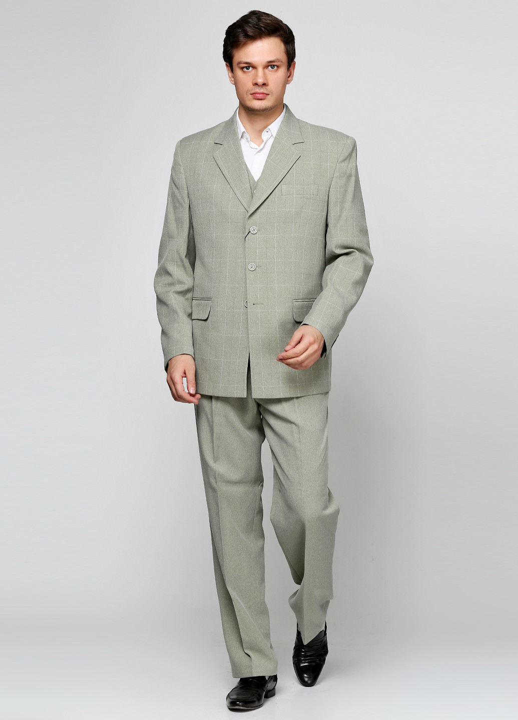 Оливковий демісезонний костюм (піджак, жилет, штани) брючний Galant