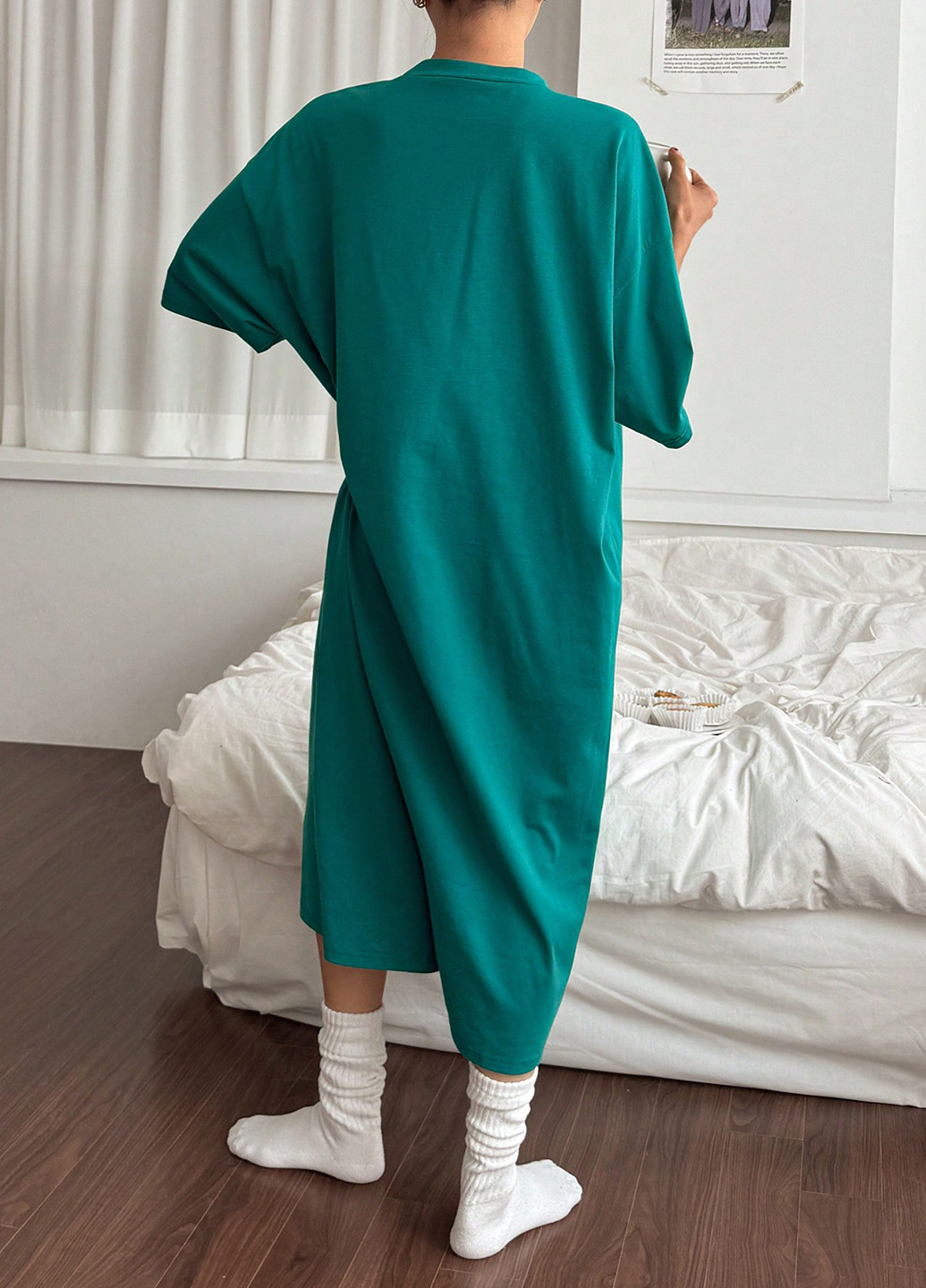 Зеленое домашнее платье платье-футболка SHEIN с надписью