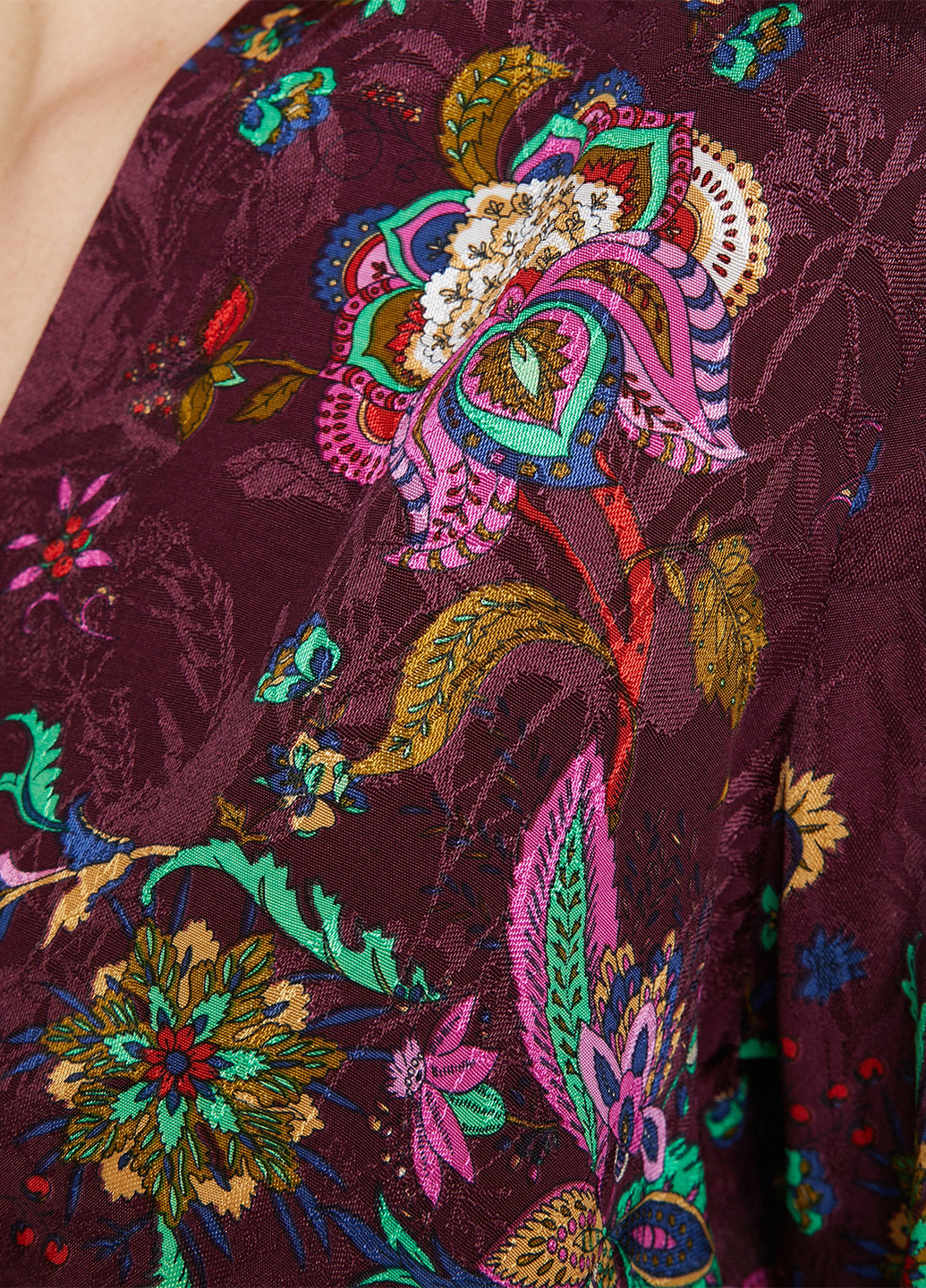 Бордовое кэжуал платье клеш, на запах KOTON с цветочным принтом