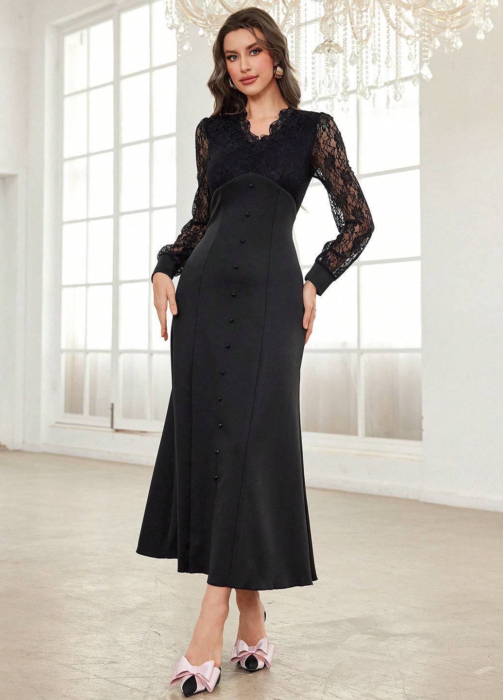 Чорна вечірня сукня SHEIN однотонна