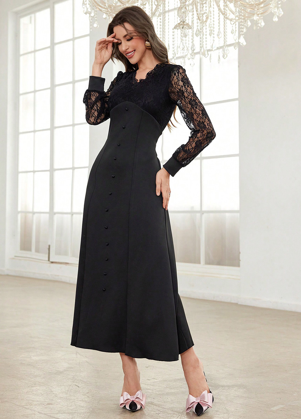 Чорна вечірня сукня SHEIN однотонна